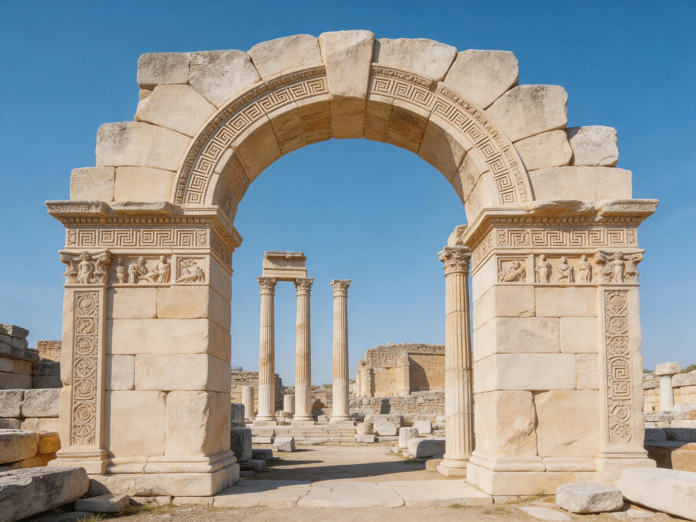 Ancient Stone Archway with Columns in Historical Ruins