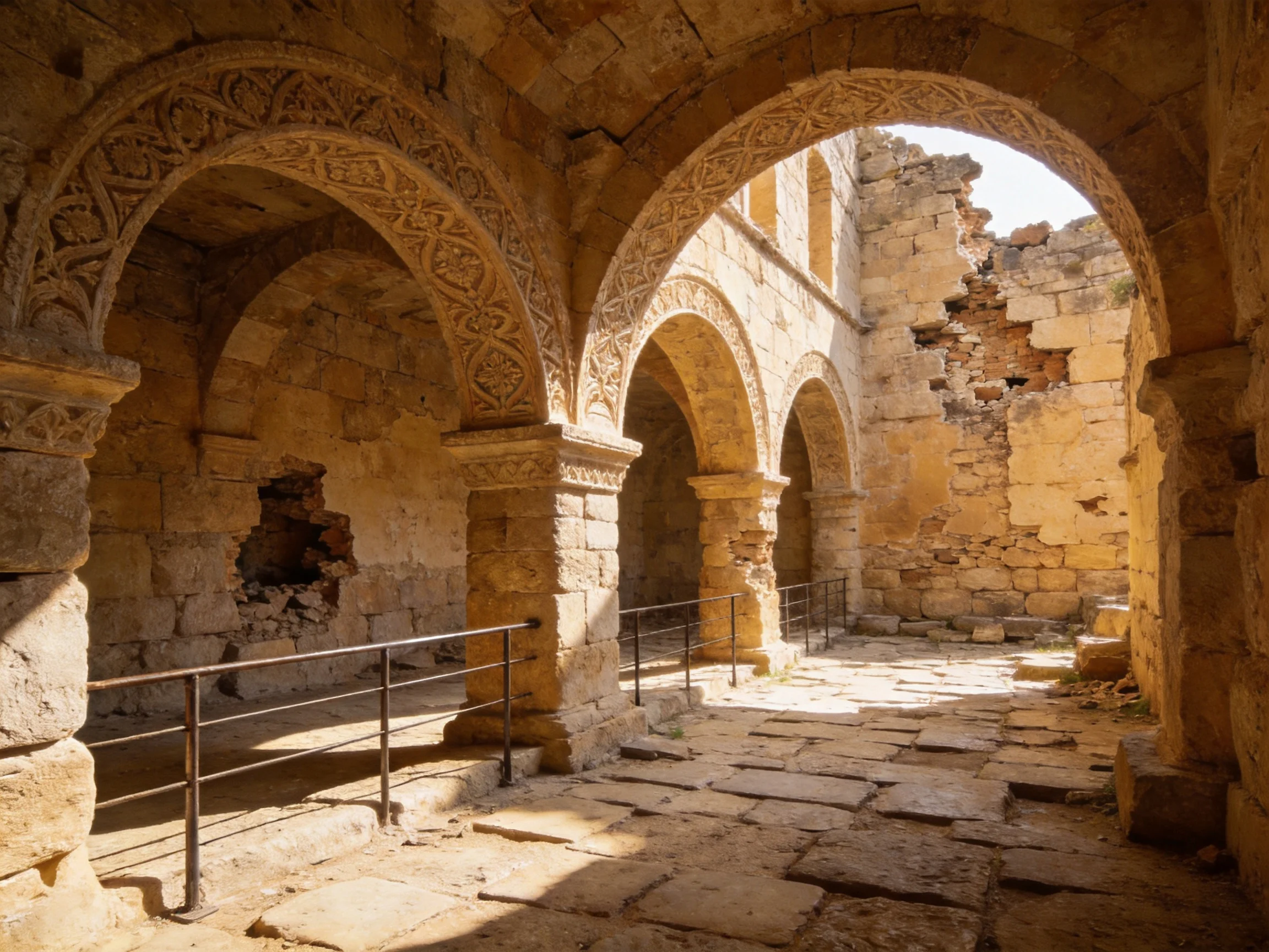 Ancient Stone Archways in a Sun-Drenched Historical Ruin