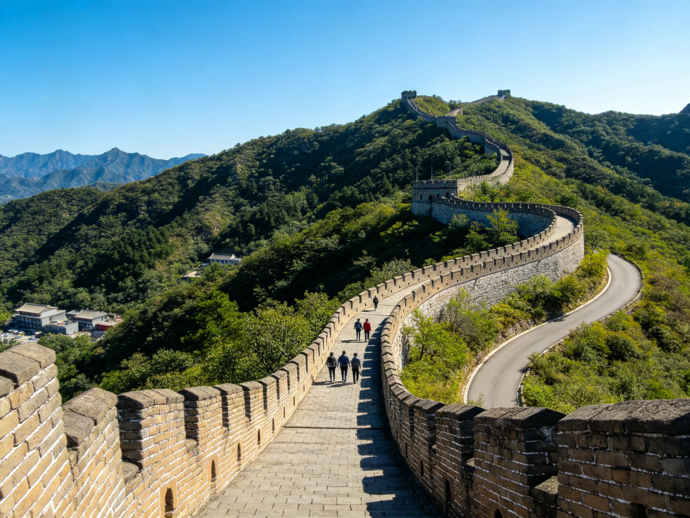 Ancient Stone Great Wall Winding Through Verdant Hills