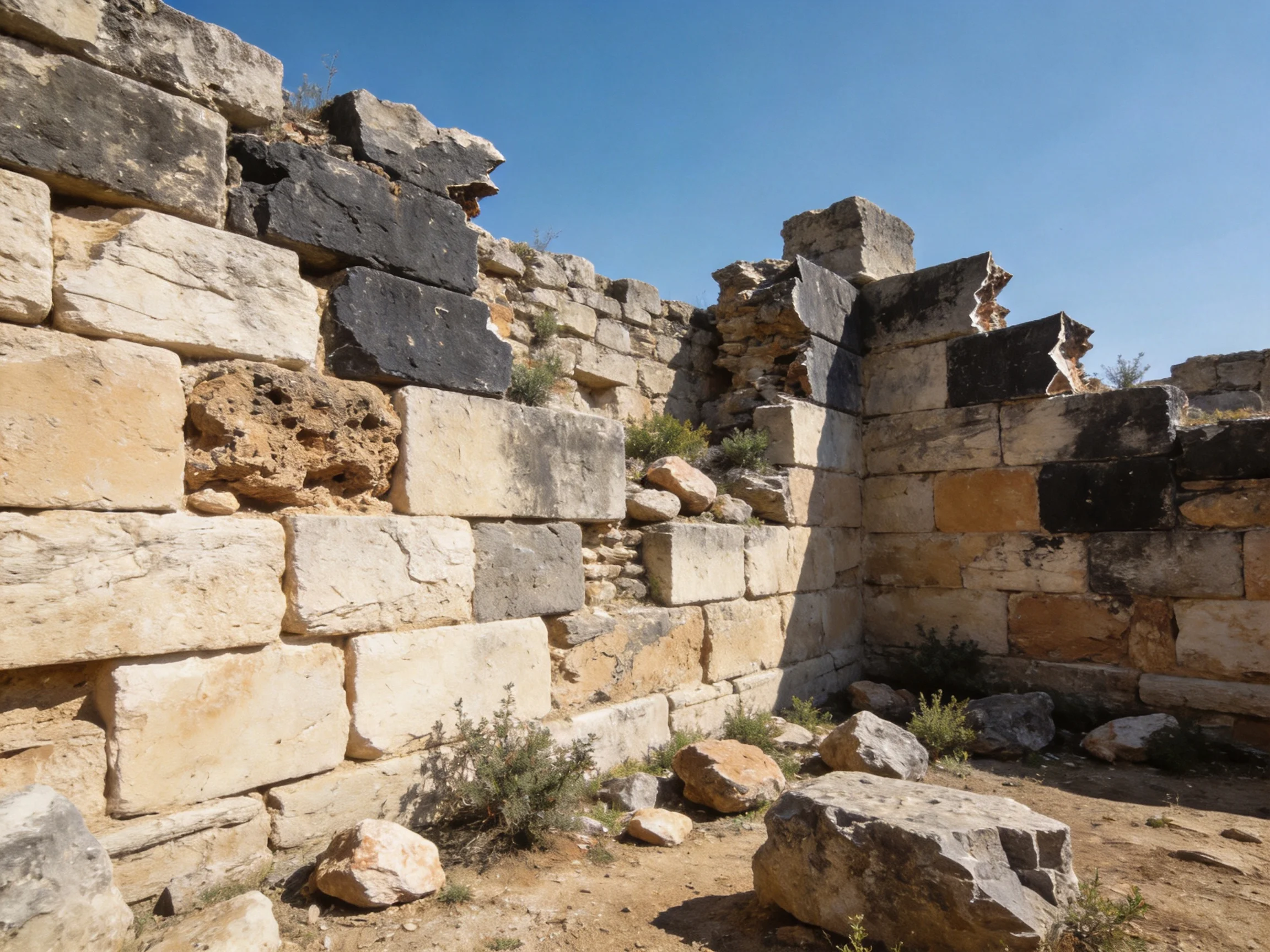 Ancient Stone Ruins with Multicolored Weathered Blocks