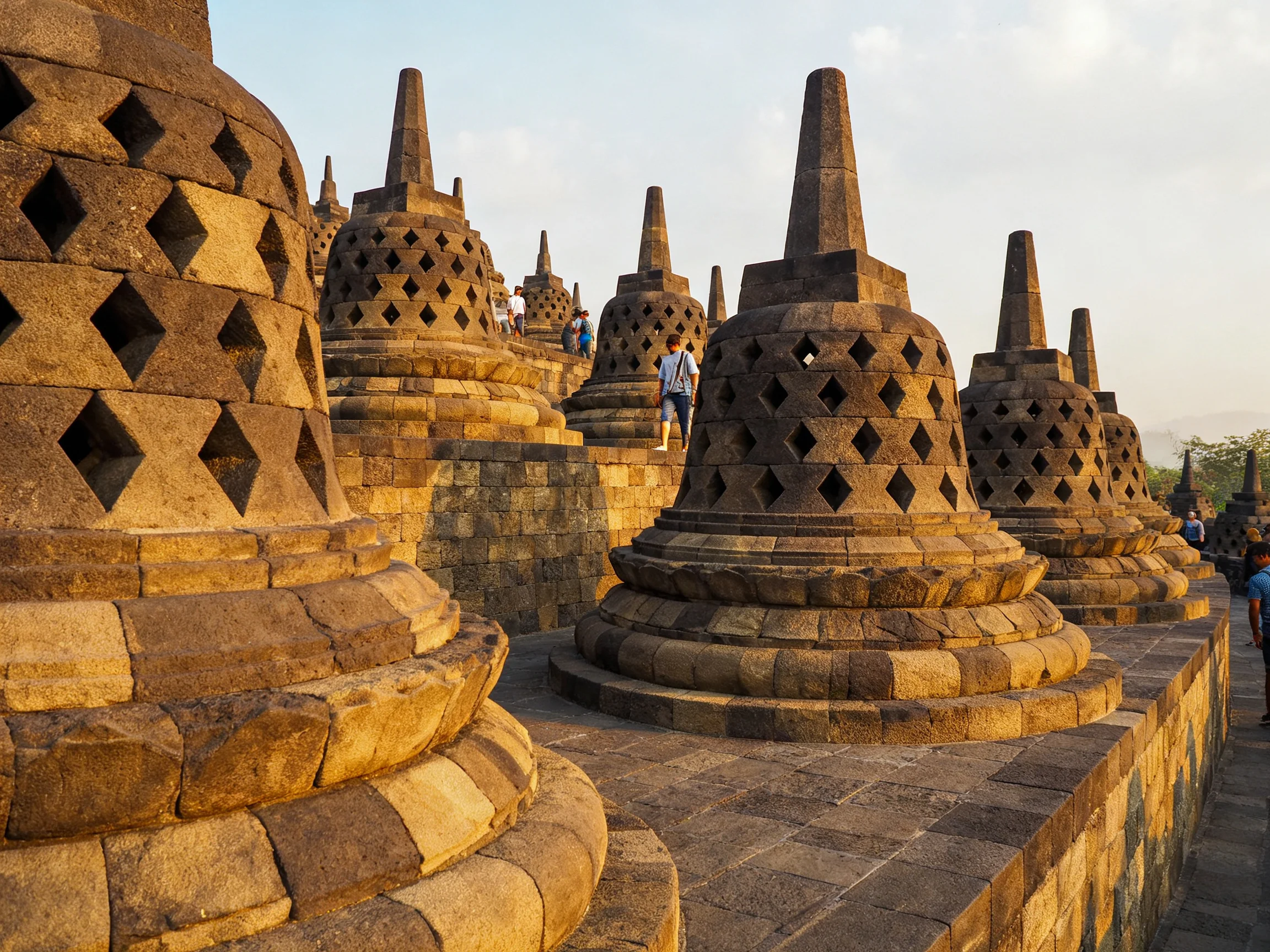 Ancient Stone Stupas at Borobudur Temple Complex