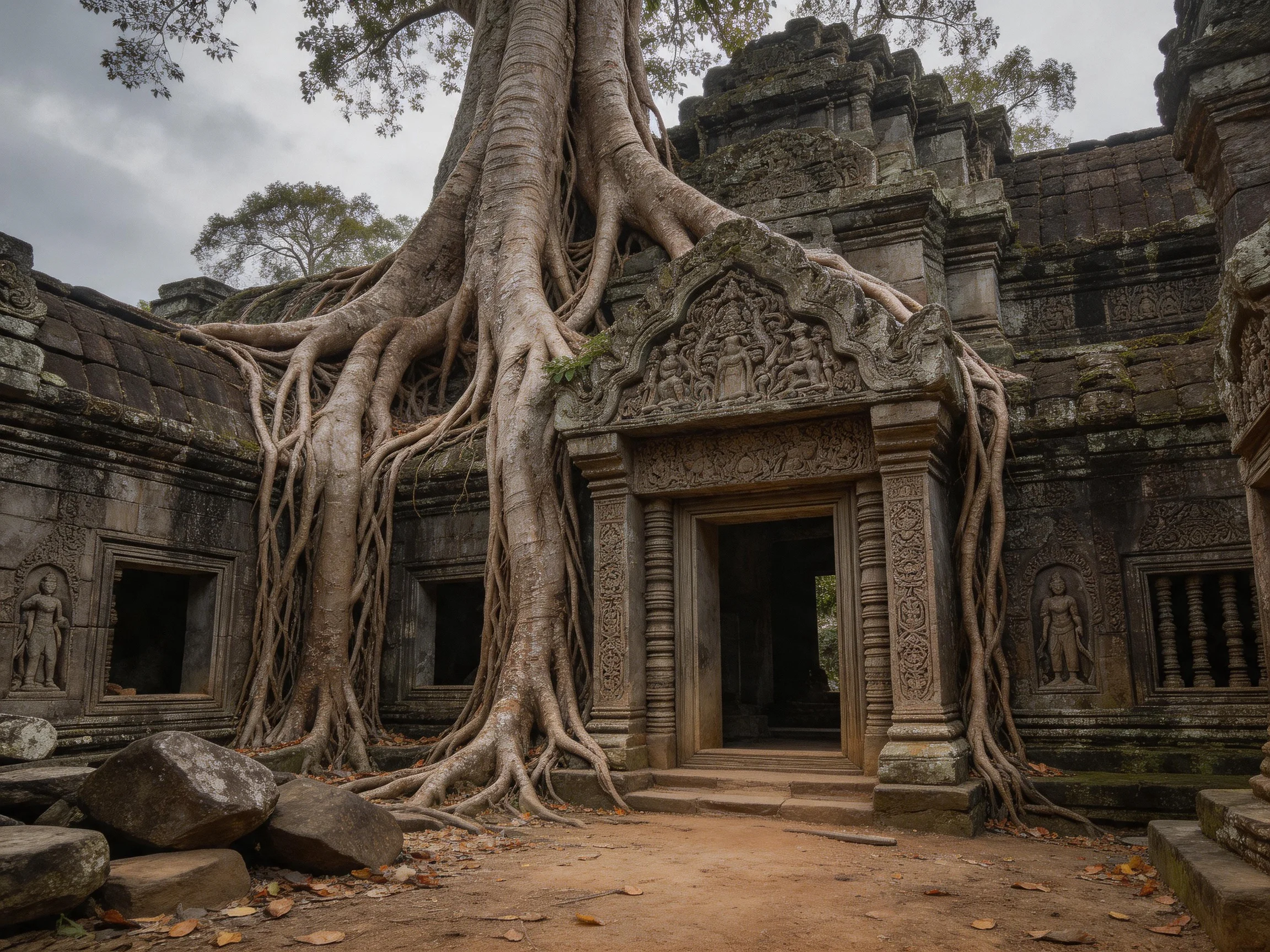 Ancient Temple Ruins Overrun by Giant Tree Roots