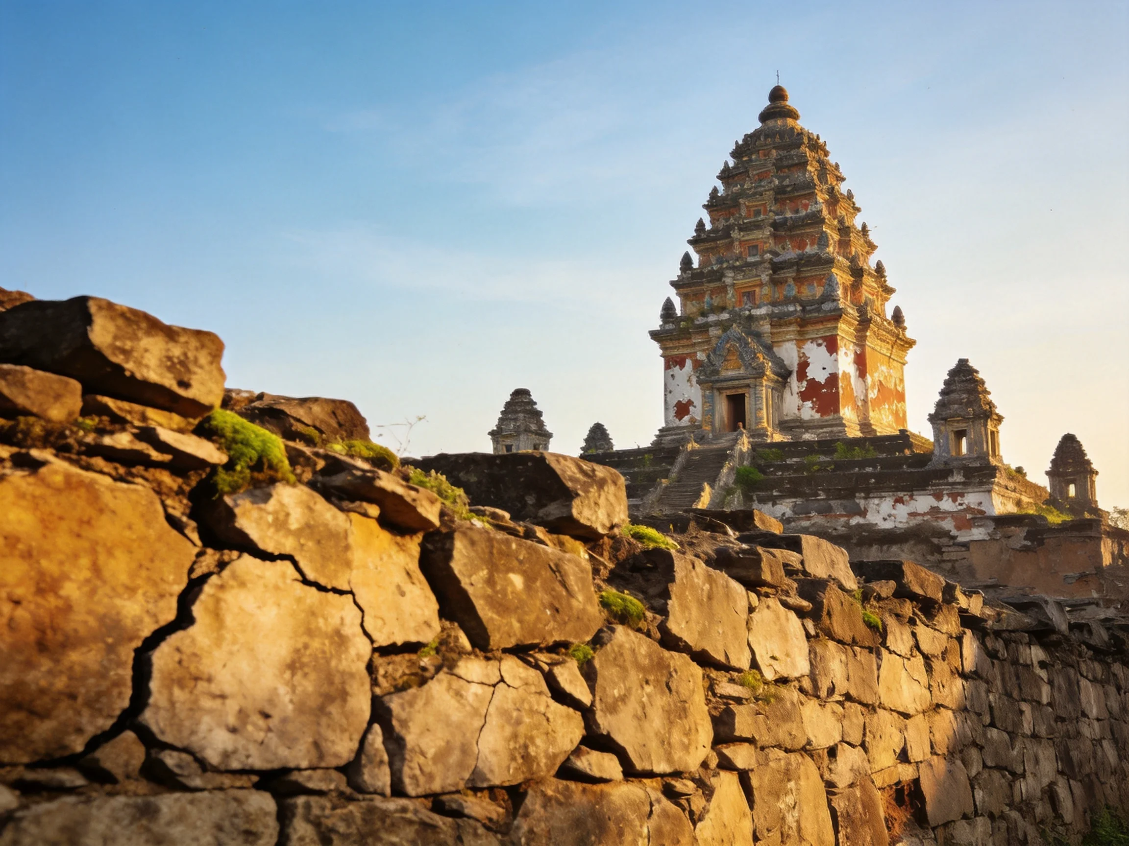 Ancient Temple Ruins with Ornate Structure and Weathered Stone Walls