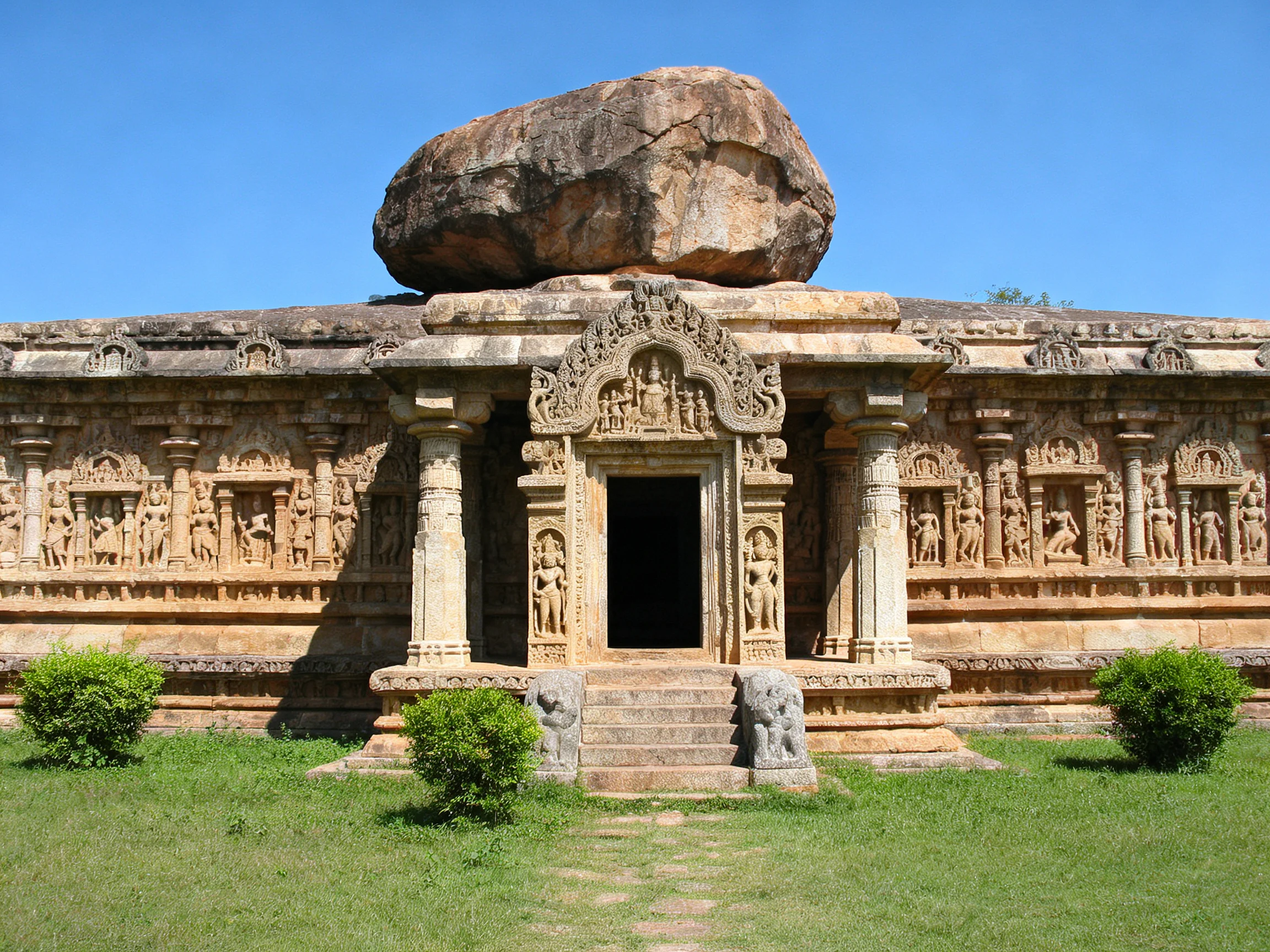 Ancient Temple with Intricate Carvings and Massive Stone Structure