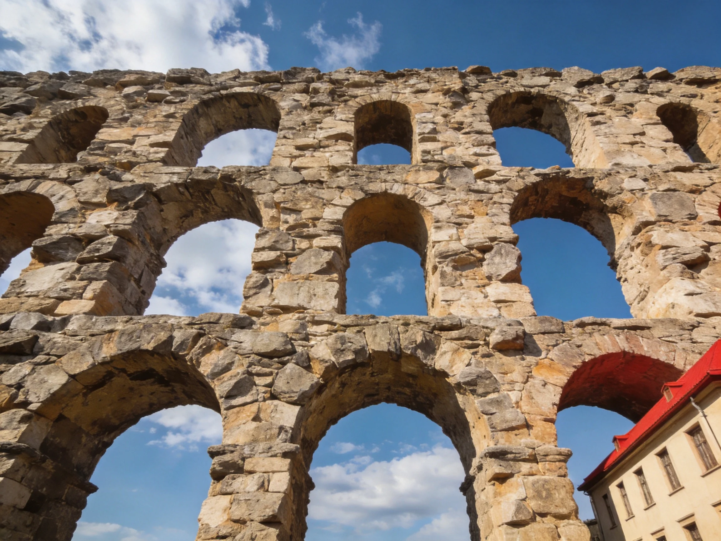 Ancient stone aqueduct ruins with multiple arched openings