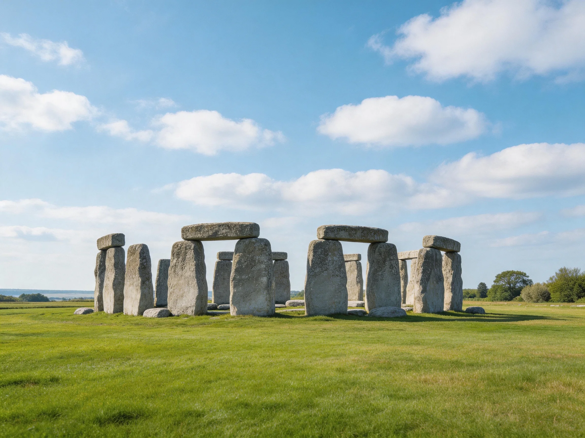 Ancient stone monument with massive gray stones on green meadow