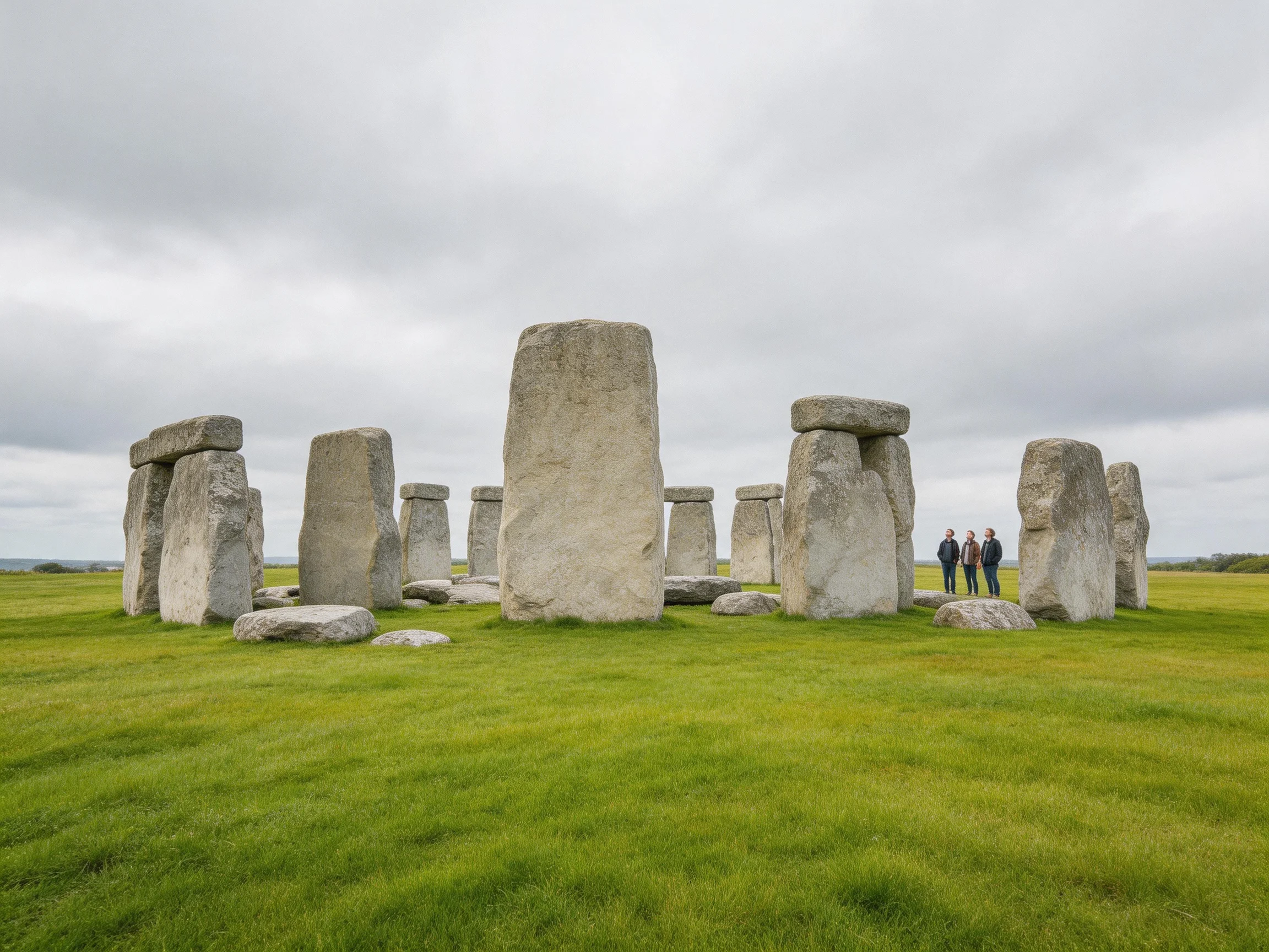 Ancient stone monument with massive gray stones on lush green field