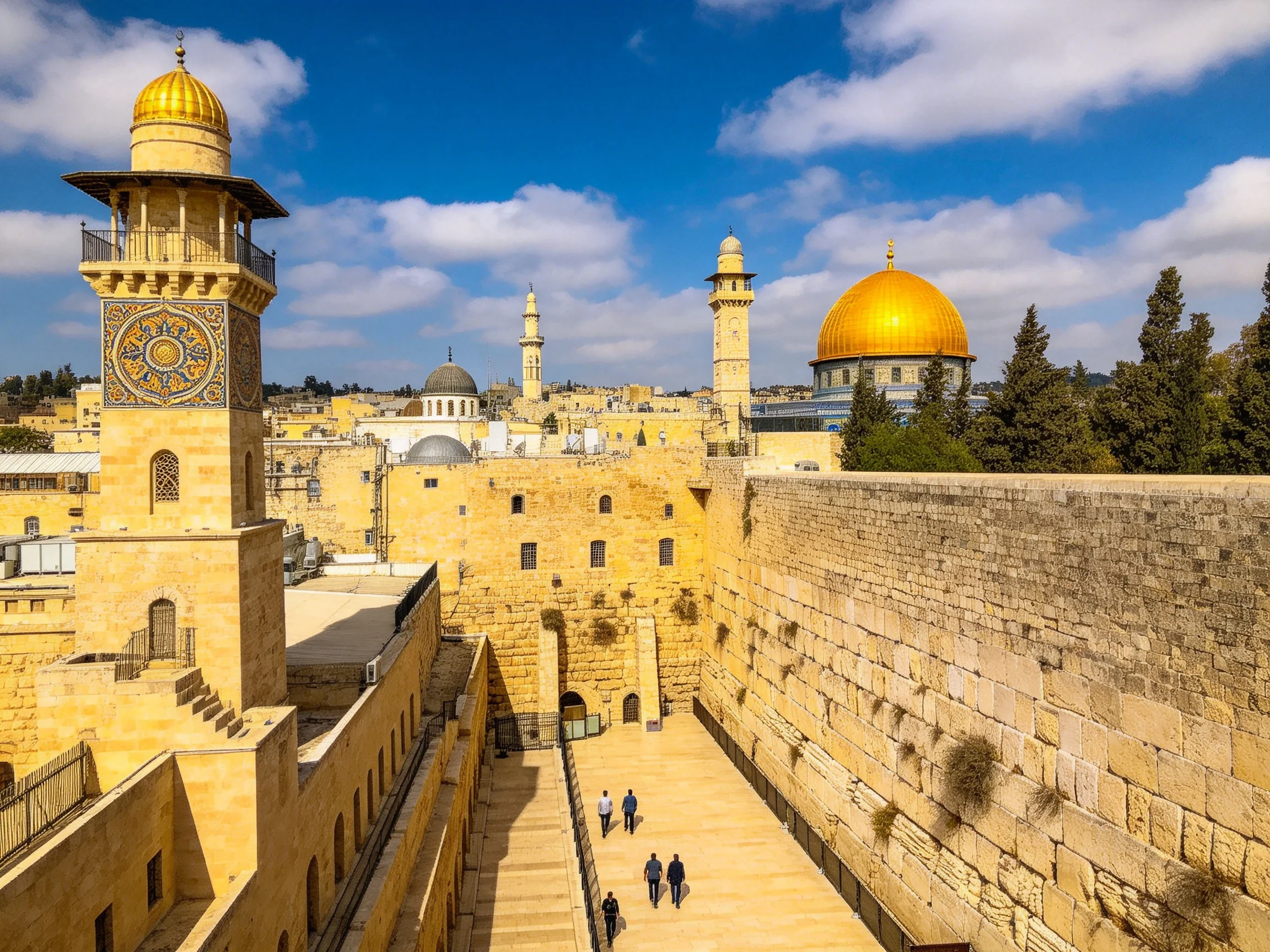 Ancient stone walls, golden domes, and historic towers in Jerusalem