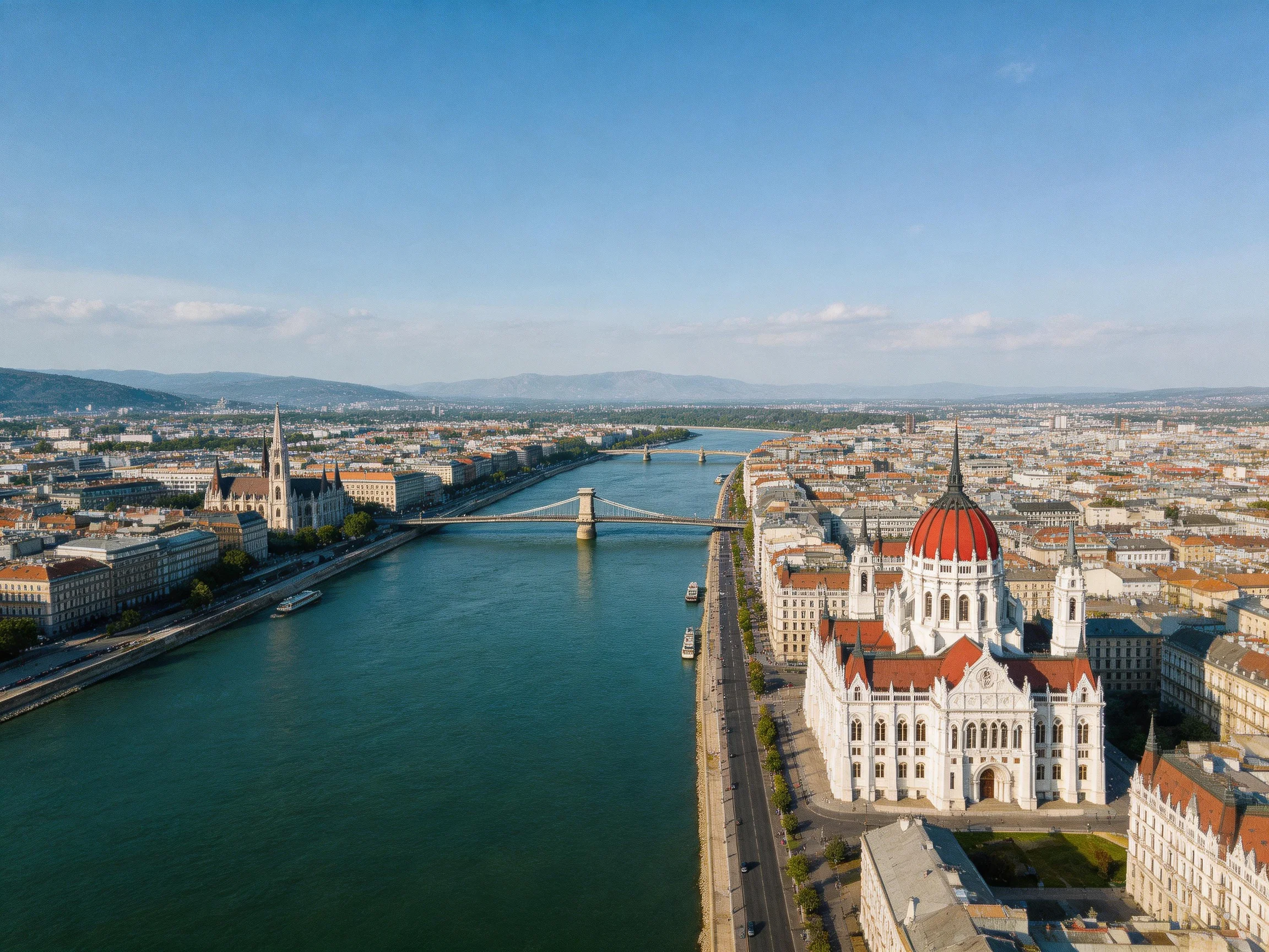 Budapest’s Danube River, Parliament, and Chain Bridge