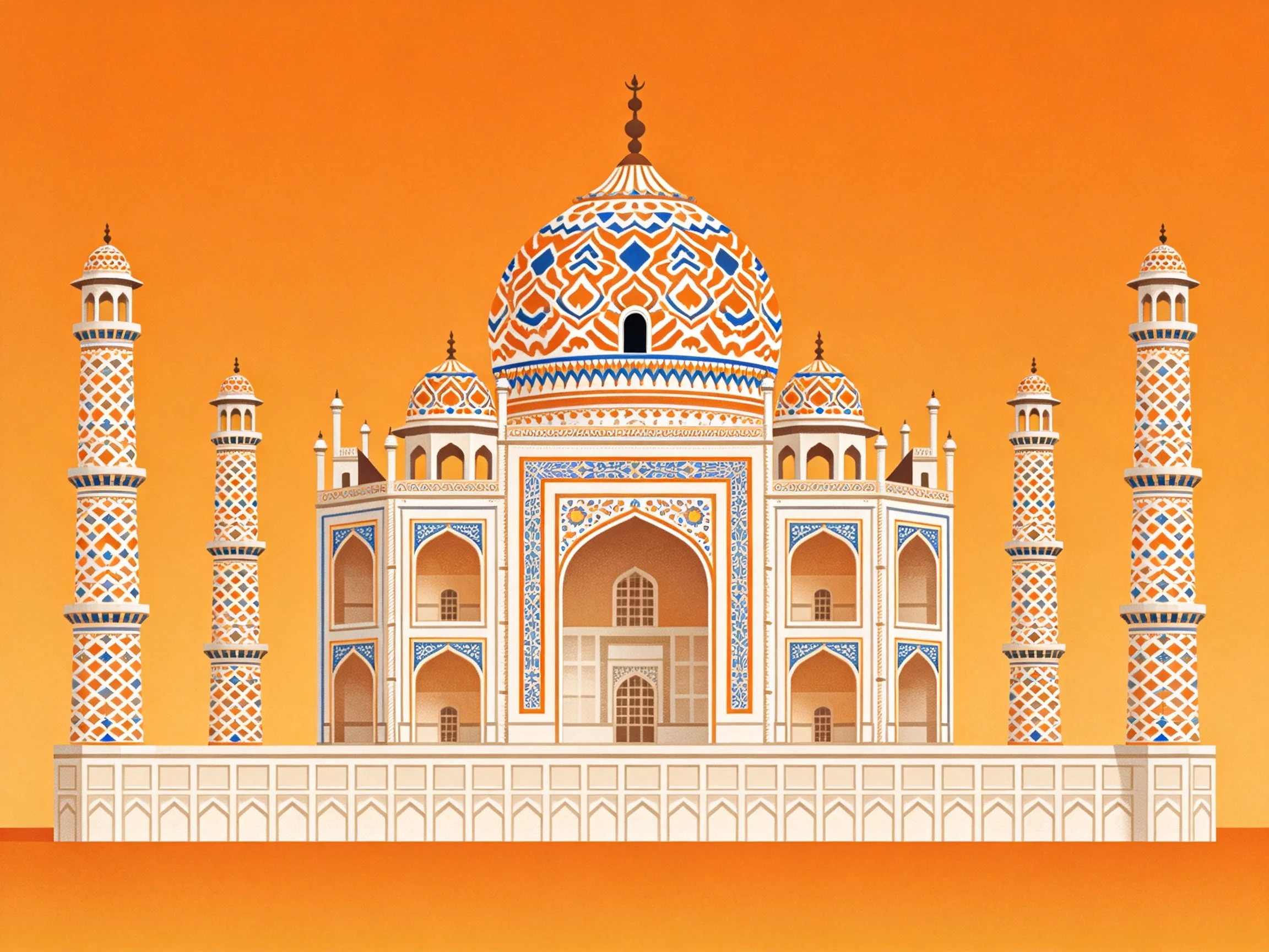 Colorful illustrated monument with domes and minarets