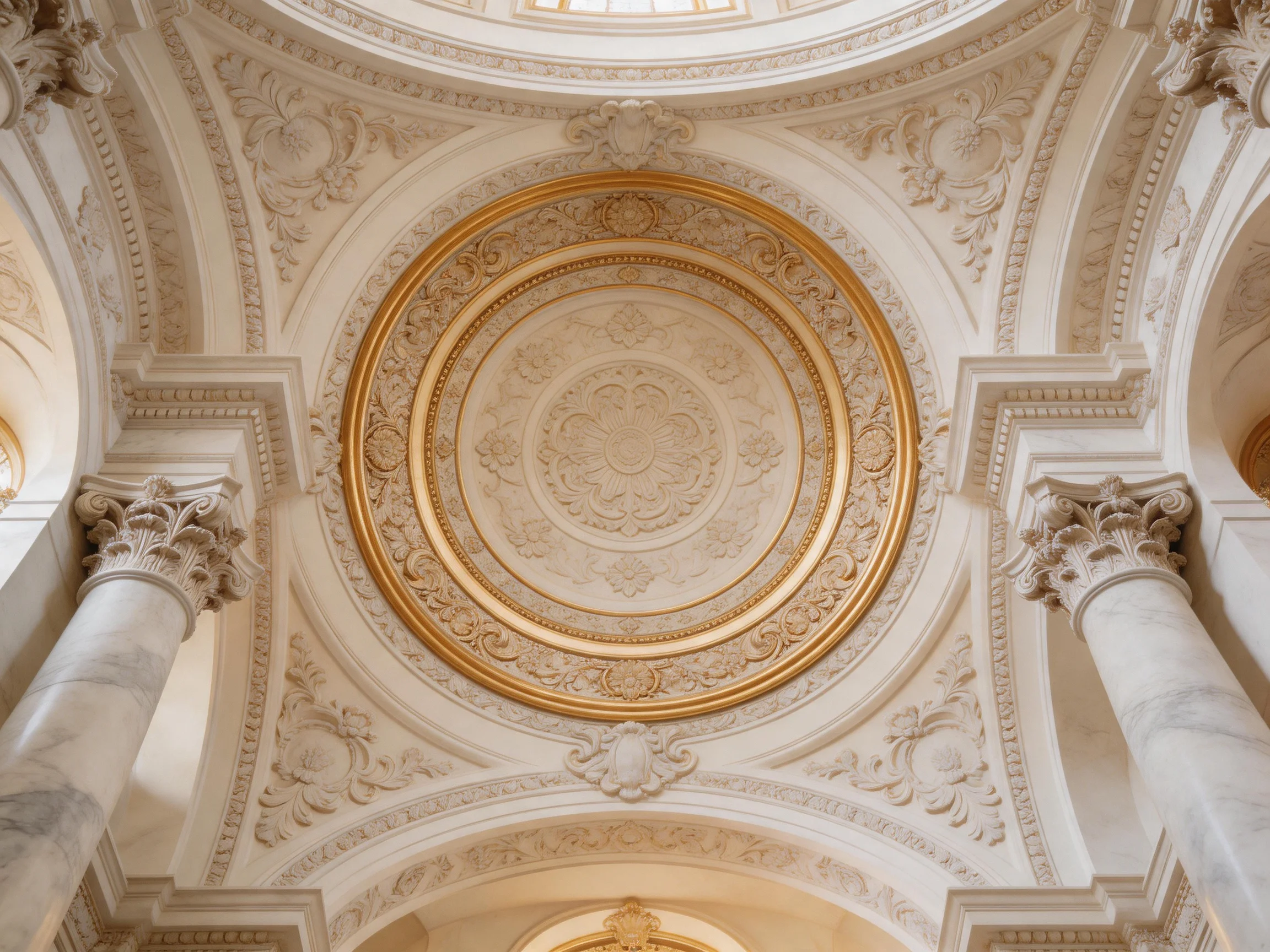 Elaborate Ceiling with Gold Detailing and Marble Columns