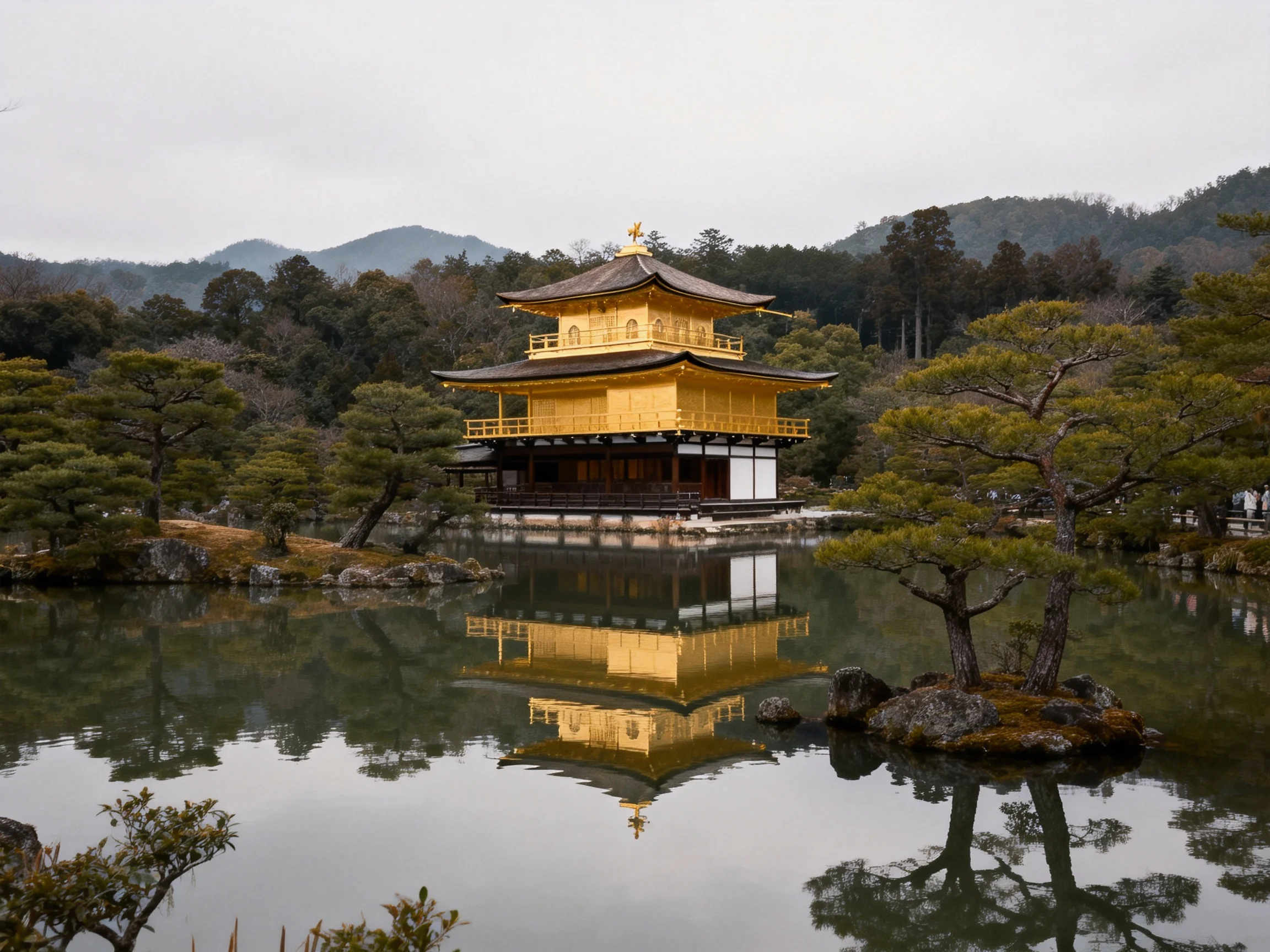 Golden Temple Reflecting in Serene Pond With Lush Greenery