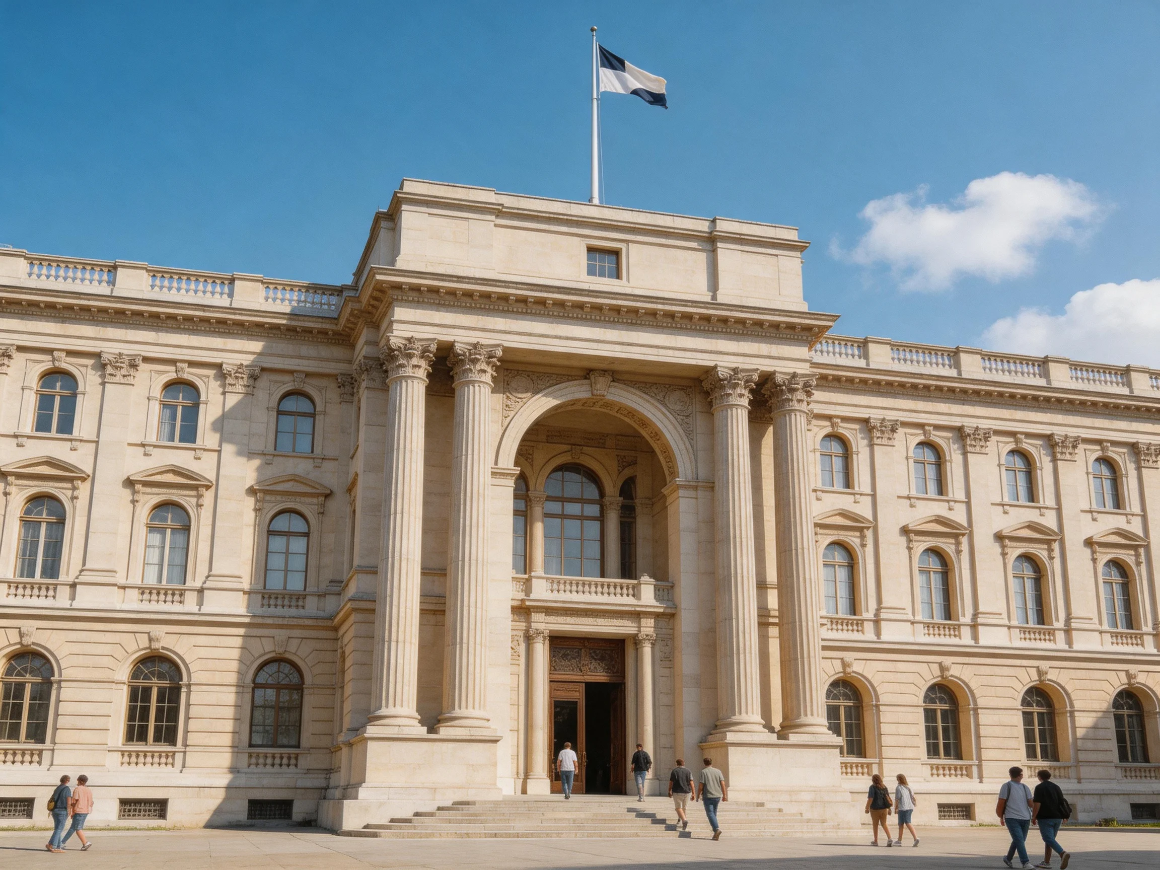 Grand Beige Neoclassical Building with Columns