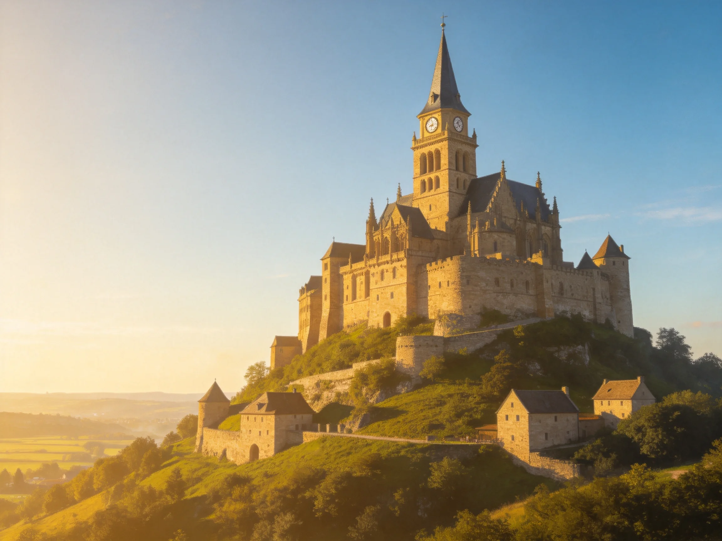 Historic Castle Fortress on a Sunlit Hilltop