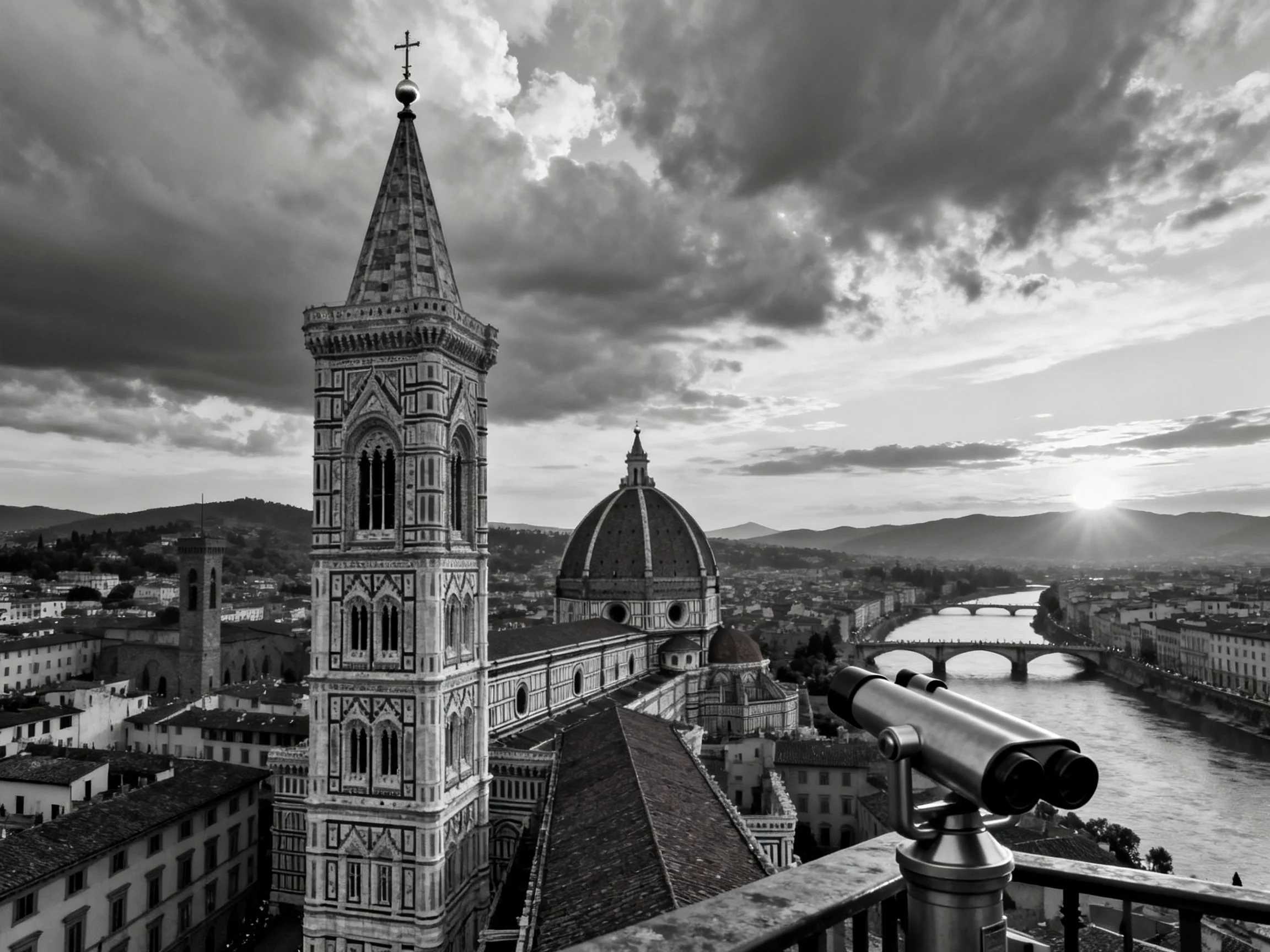 Historic Cathedral Tower and Dome Overlooking River Cityscape