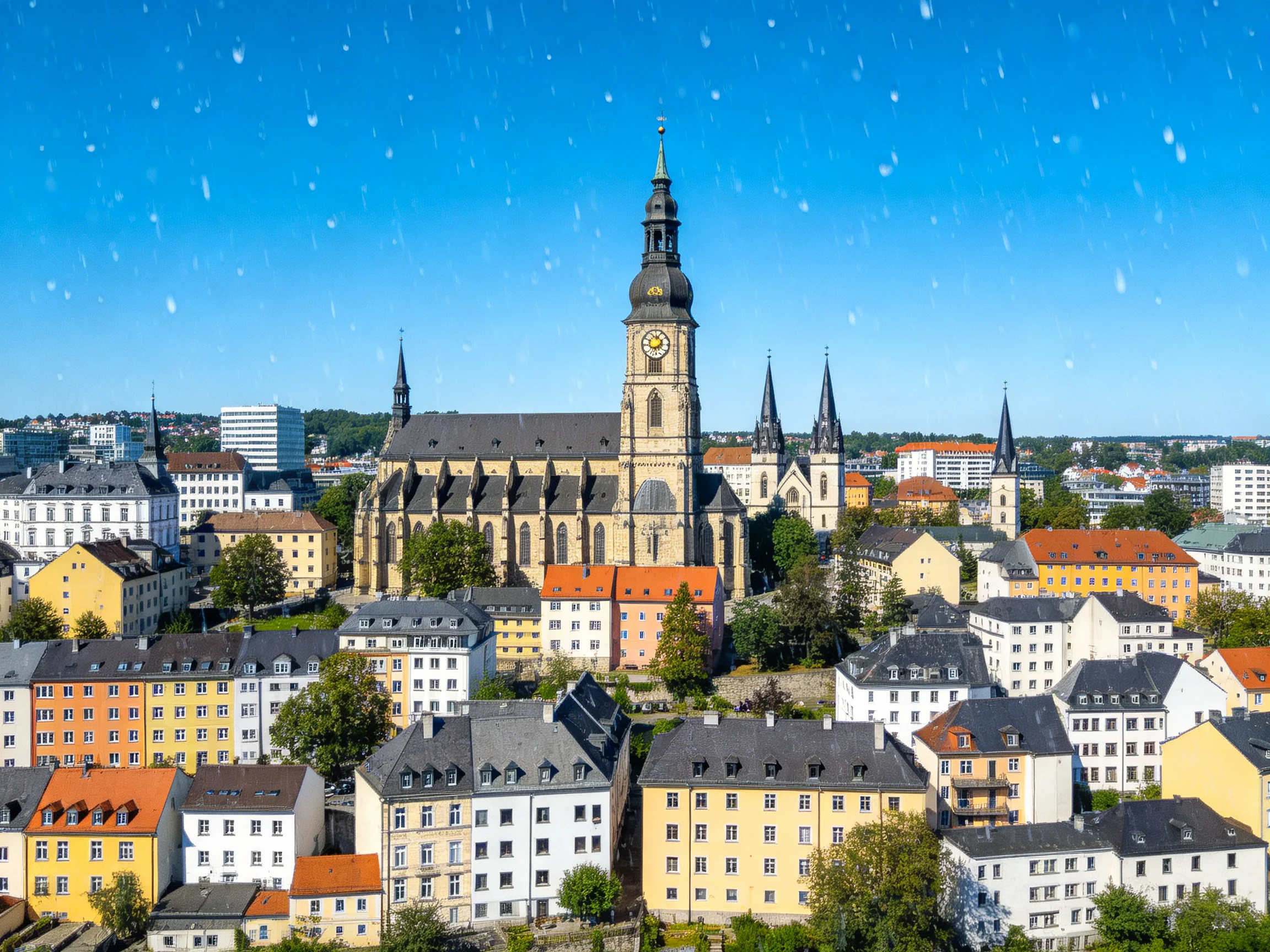 Historic church dominates vibrant European city skyline