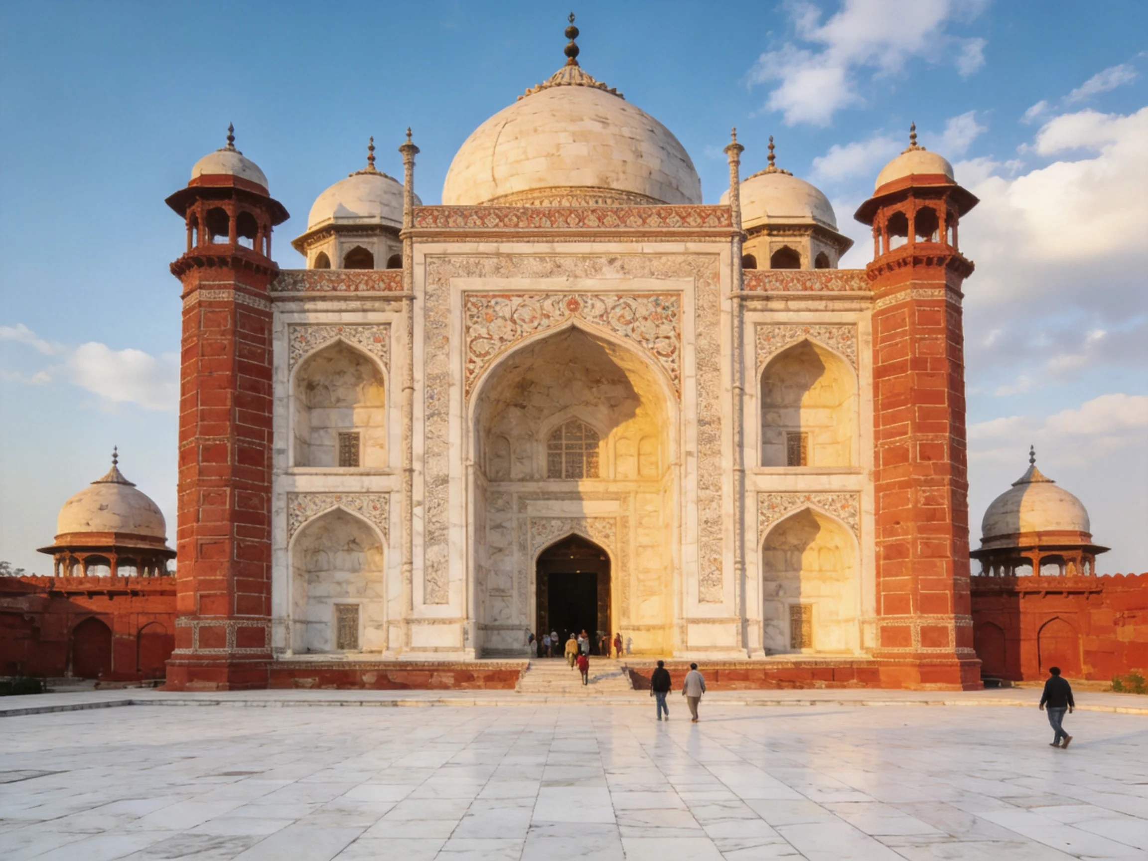 Historic monument with white marble facade and red brick towers