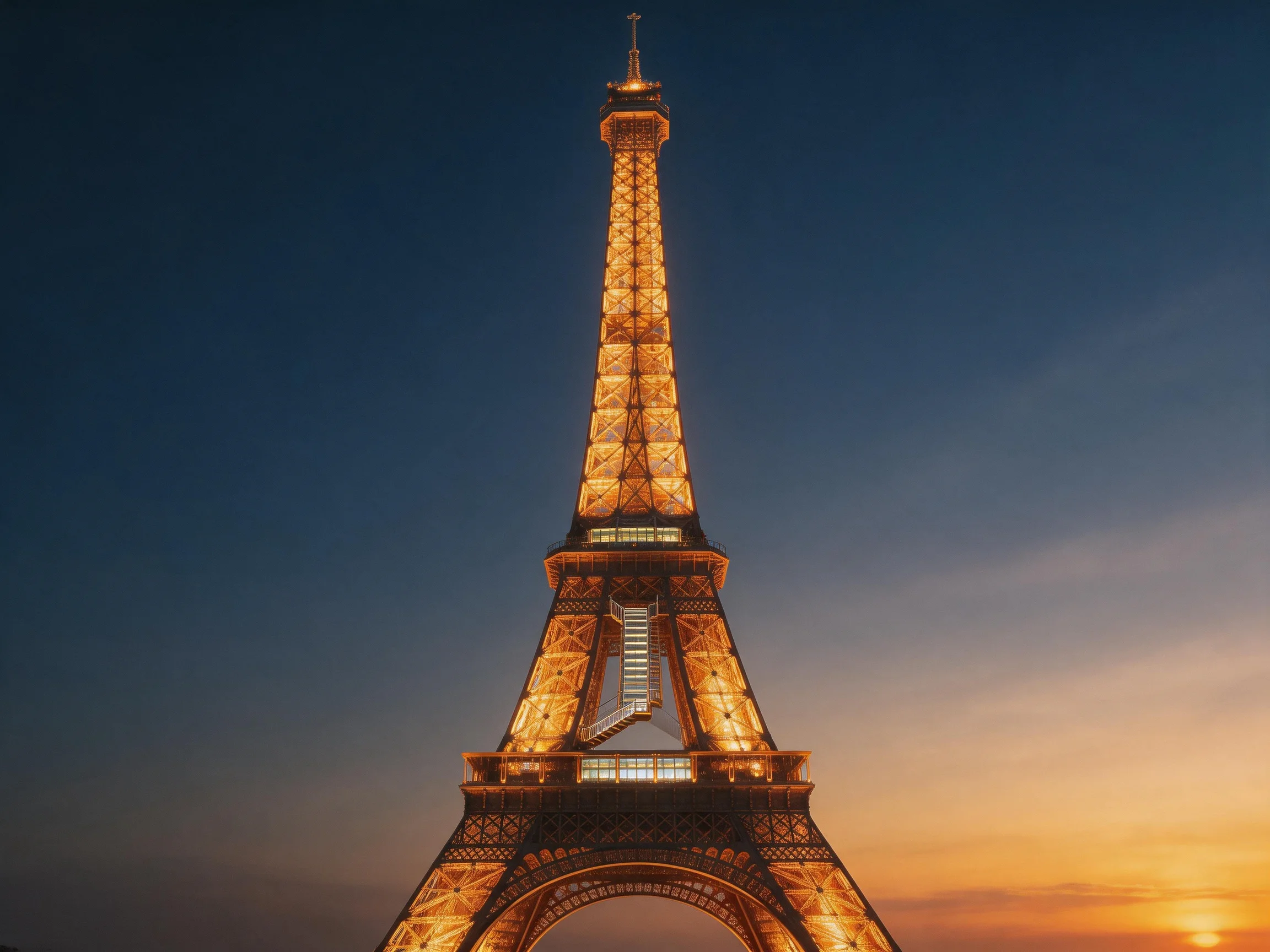 Illuminated Eiffel Tower against twilight sky