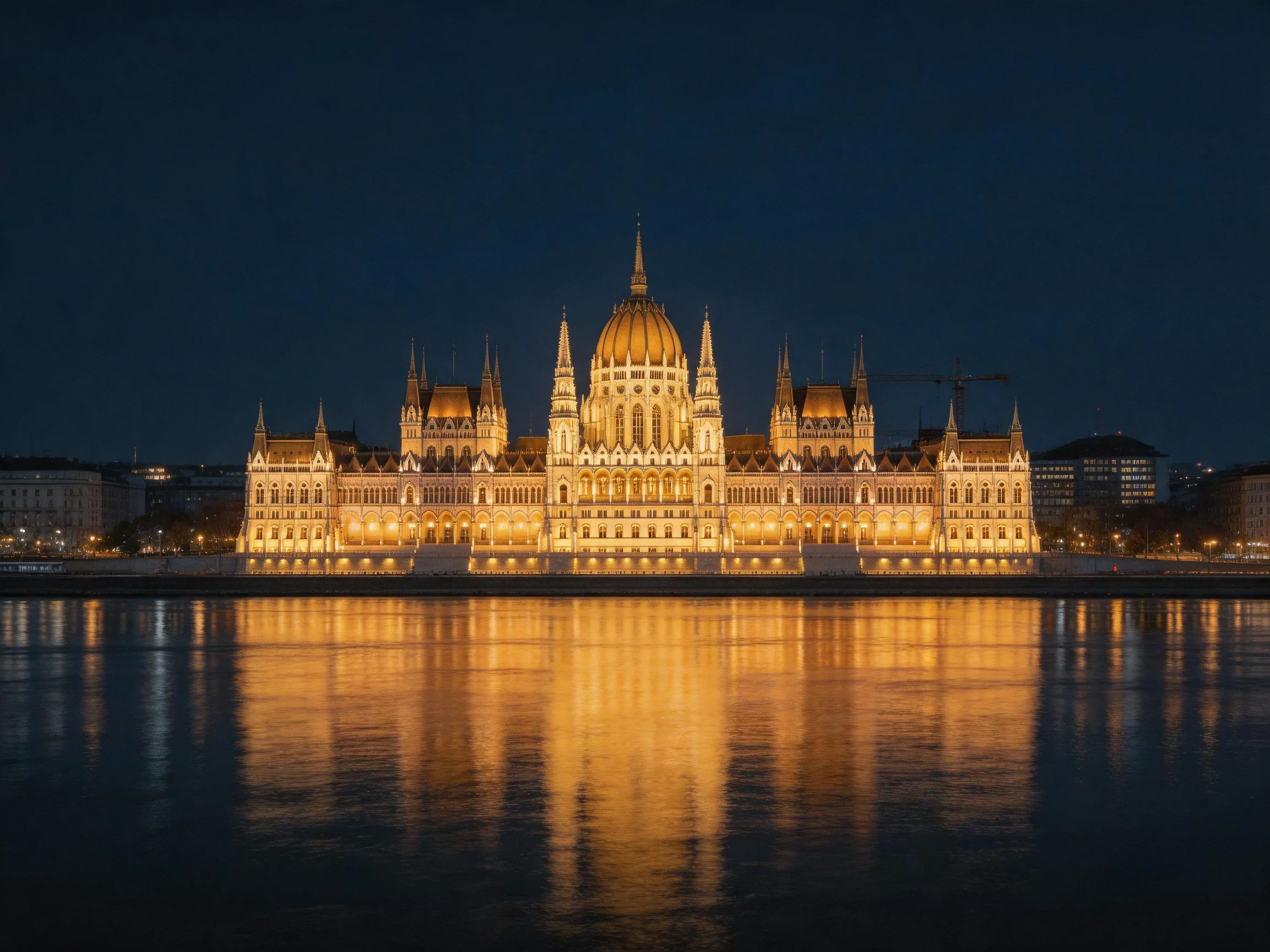 Illuminated Gothic Parliament Building Reflecting on Dark Waters