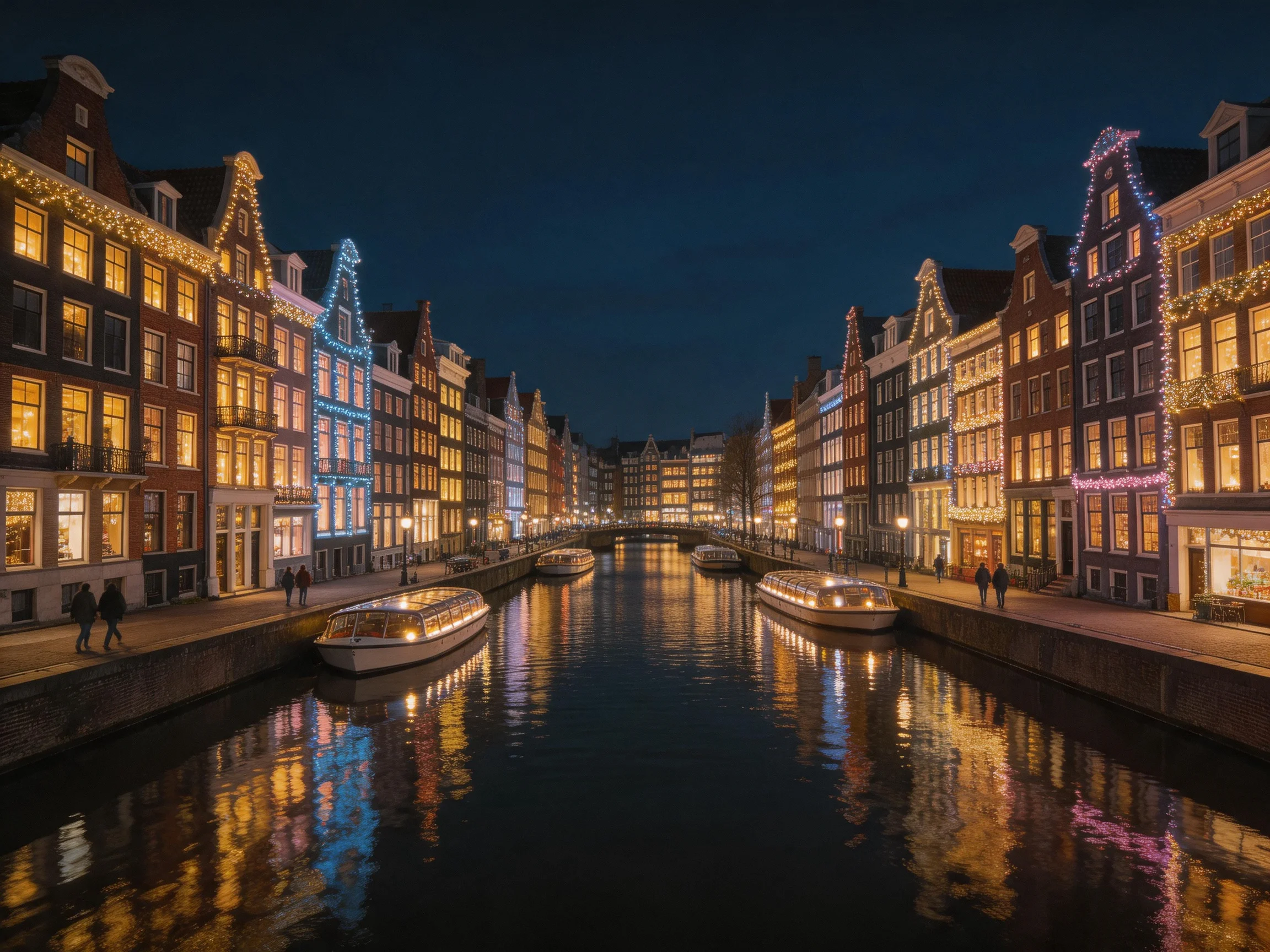 Illuminated Historic Canal with Colorful Lit Buildings at Night
