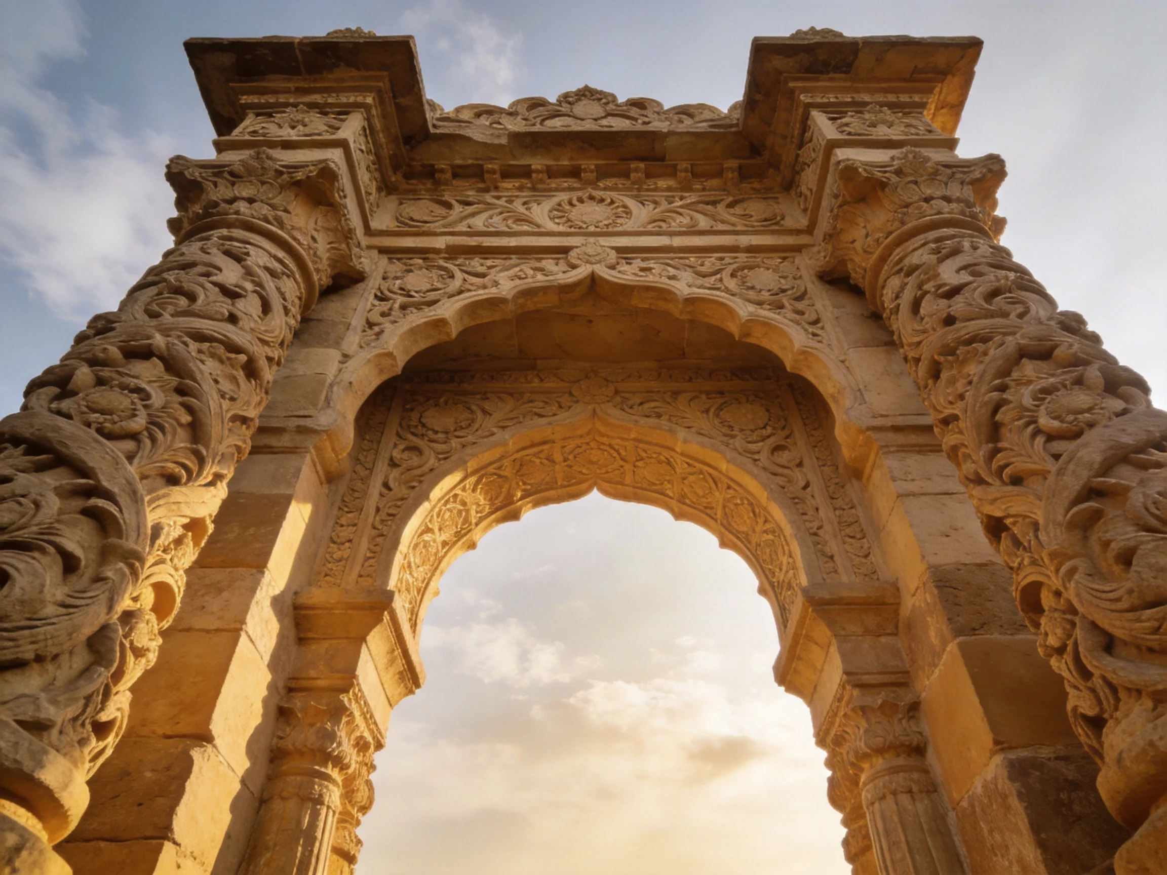 Intricate Ancient Stone Arch with Carved Pillars and Arched Design