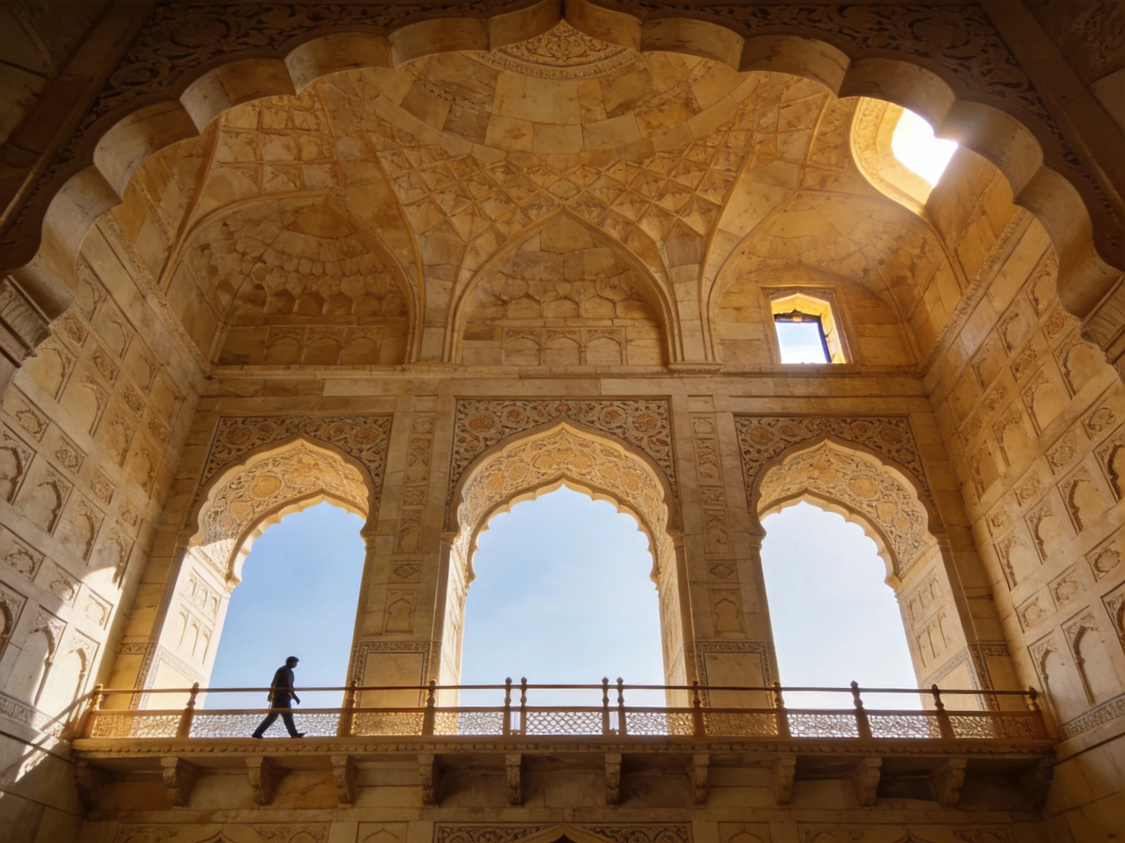 Intricate Stone Arches of a Historic Monument with Warm Hues