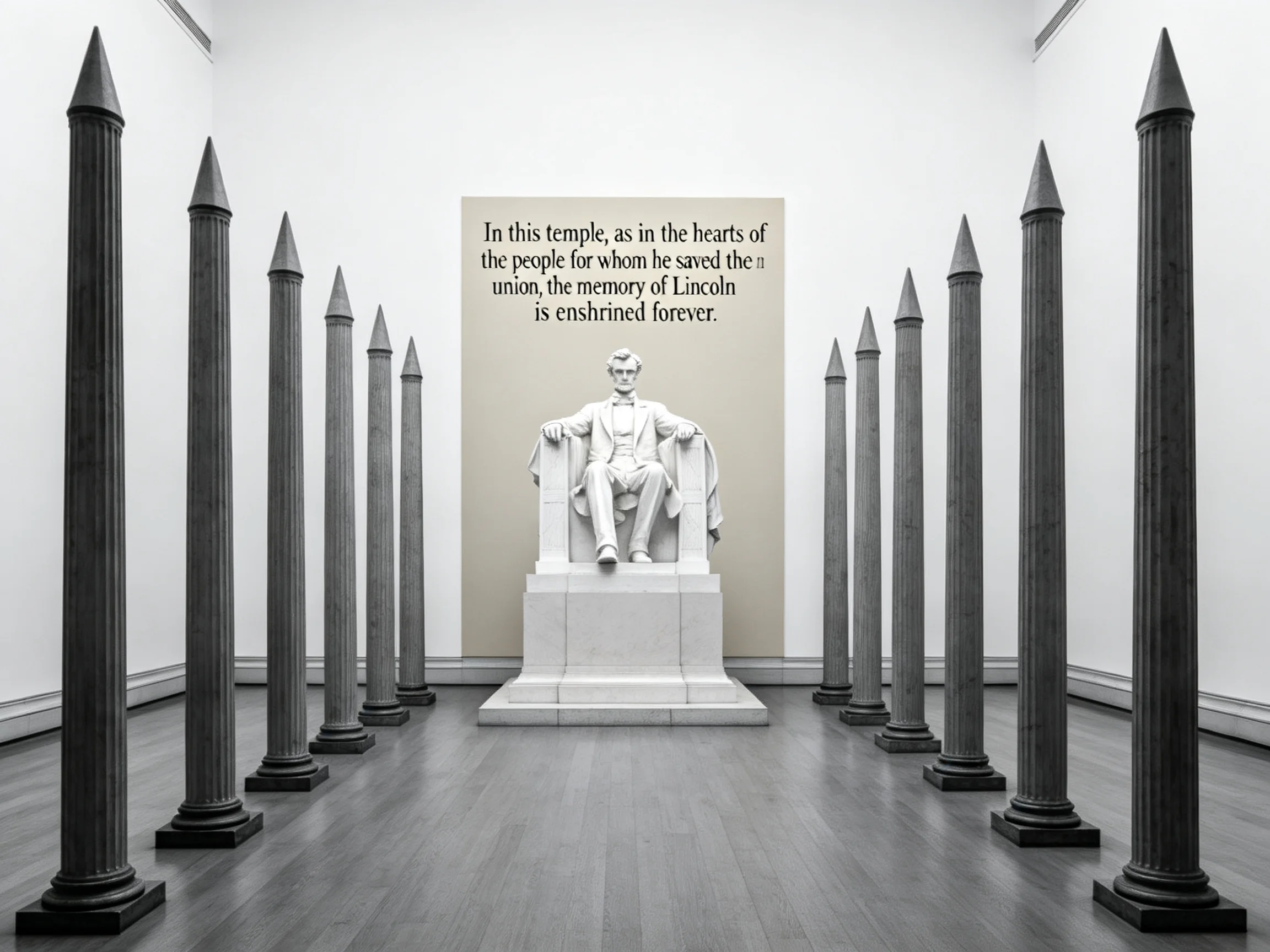Lincoln Statue Enclosed by Tall Dark Columns in Museum