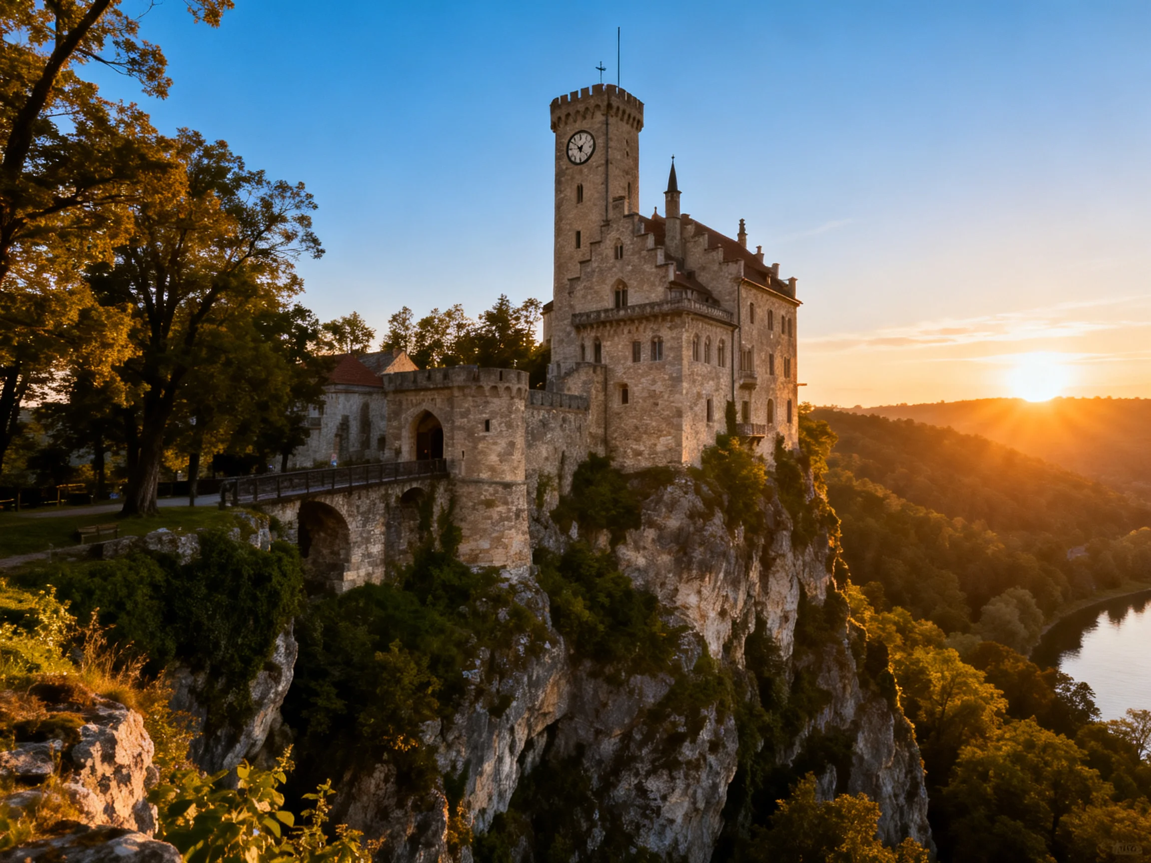 Medieval Castle Perched on a Sunlit Cliff