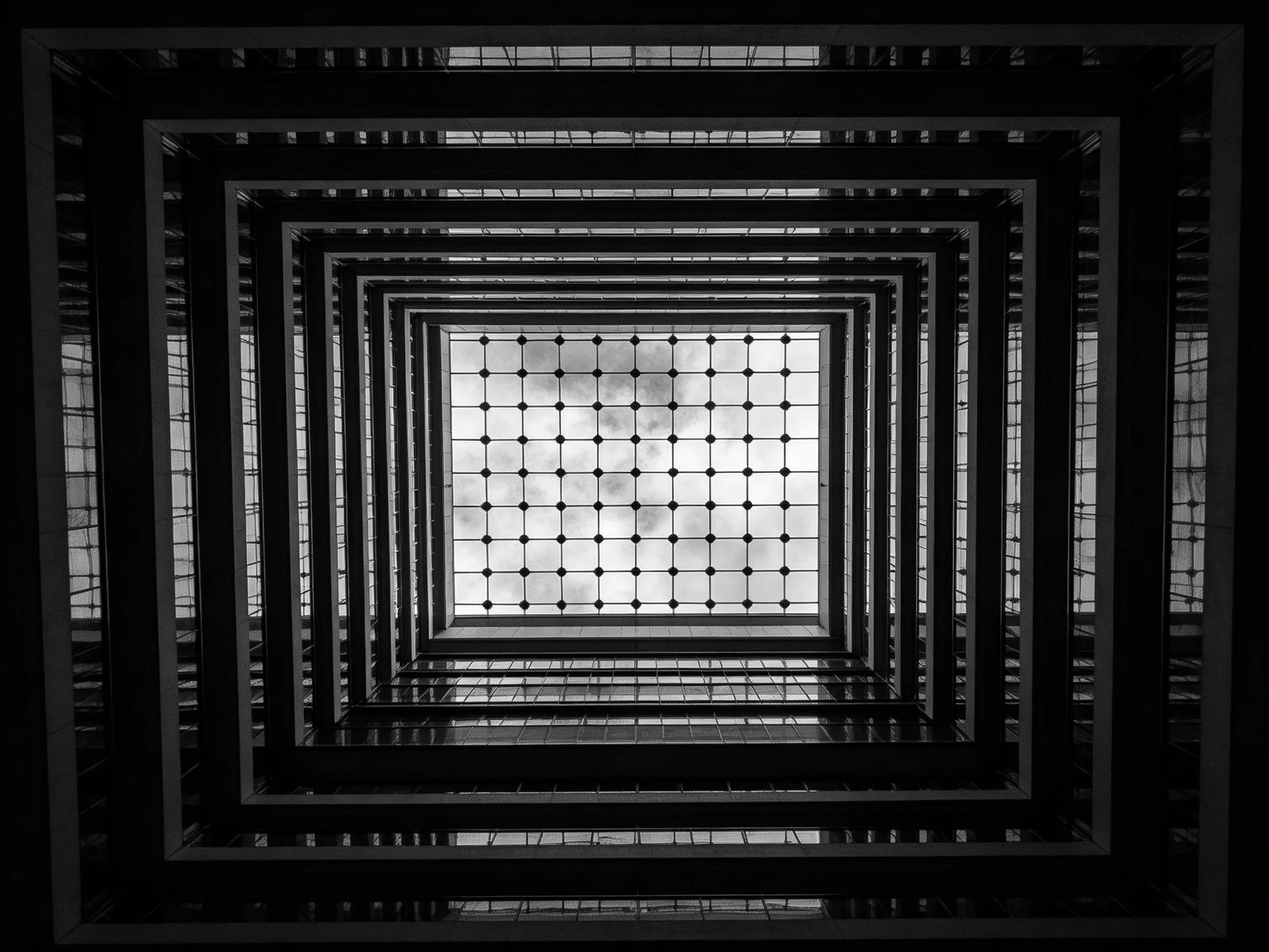 Multiple Square Frames in Monochrome Architectural Interior