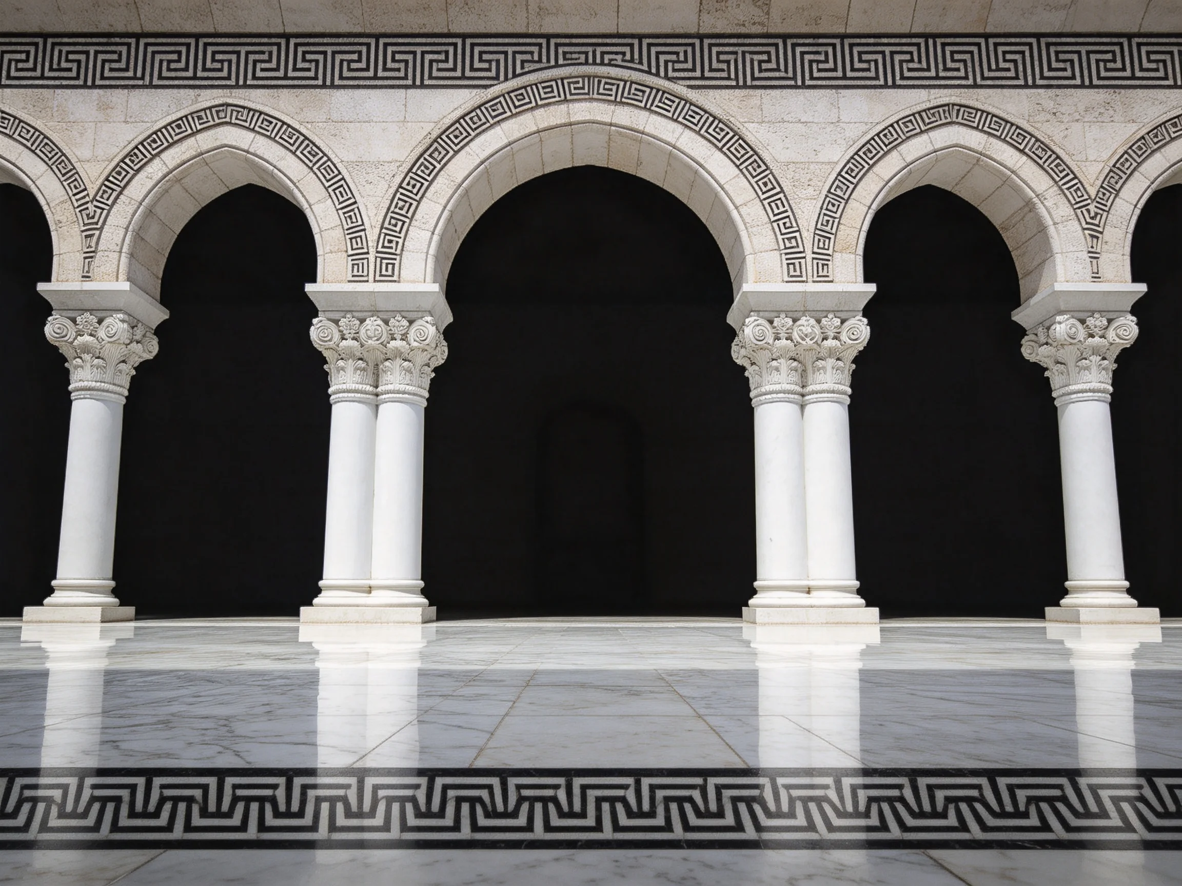 Ornate Arched Columns with Intricate Stone Patterns