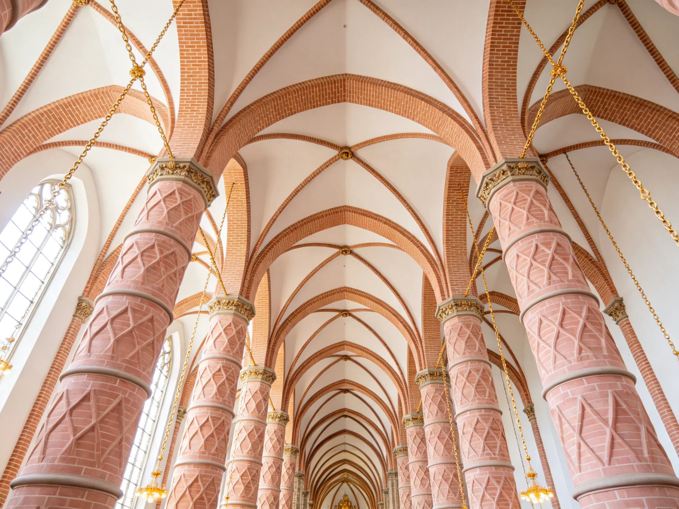 Ornate Brick Arches and Decorative Columns in a Historic Interior