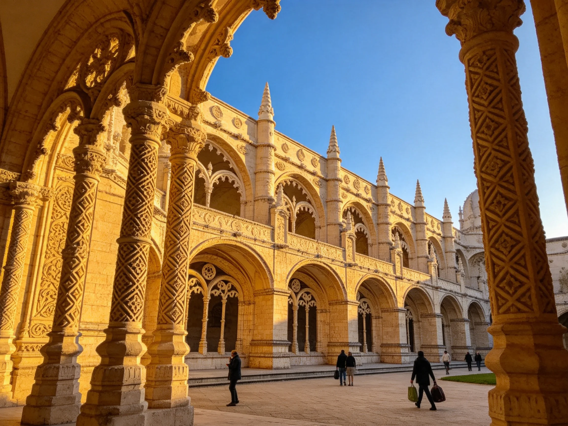 Ornate Golden Stone Archway of Historic Monastery with Blue Sky