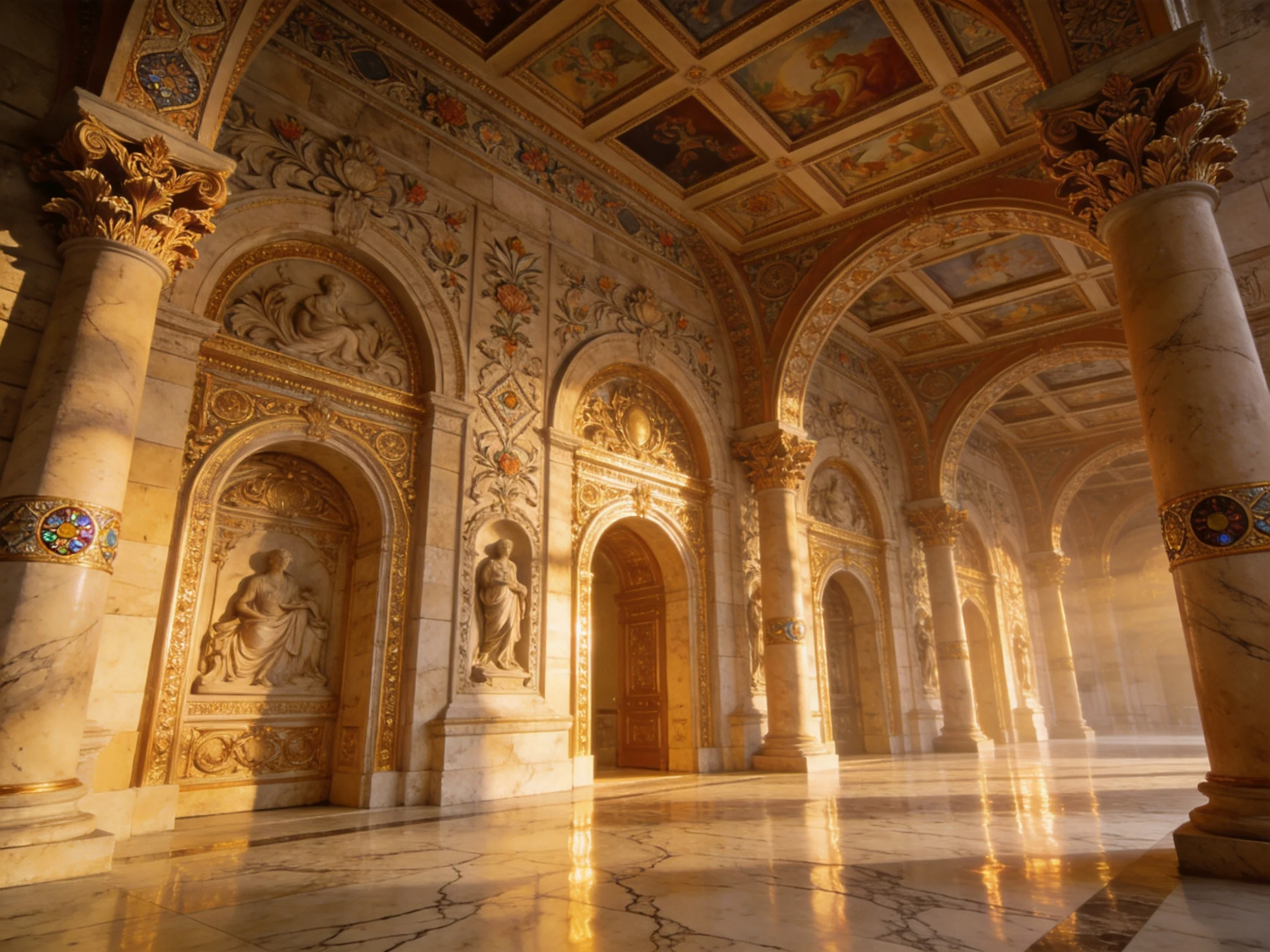 Ornate Hall with Marble Columns and Elaborate Architectural Details