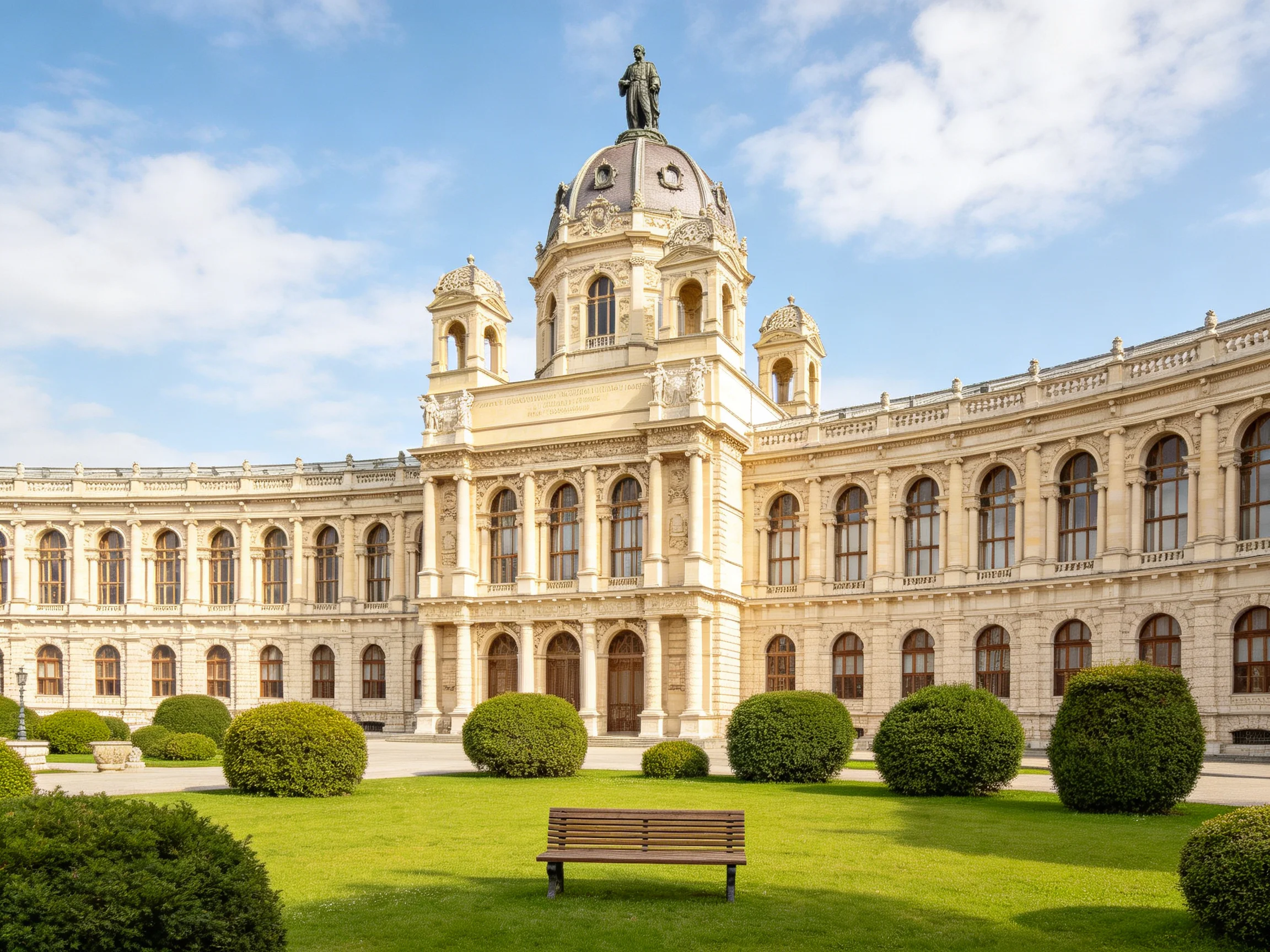 Ornate Historic Building with Manicured Courtyard Gardens