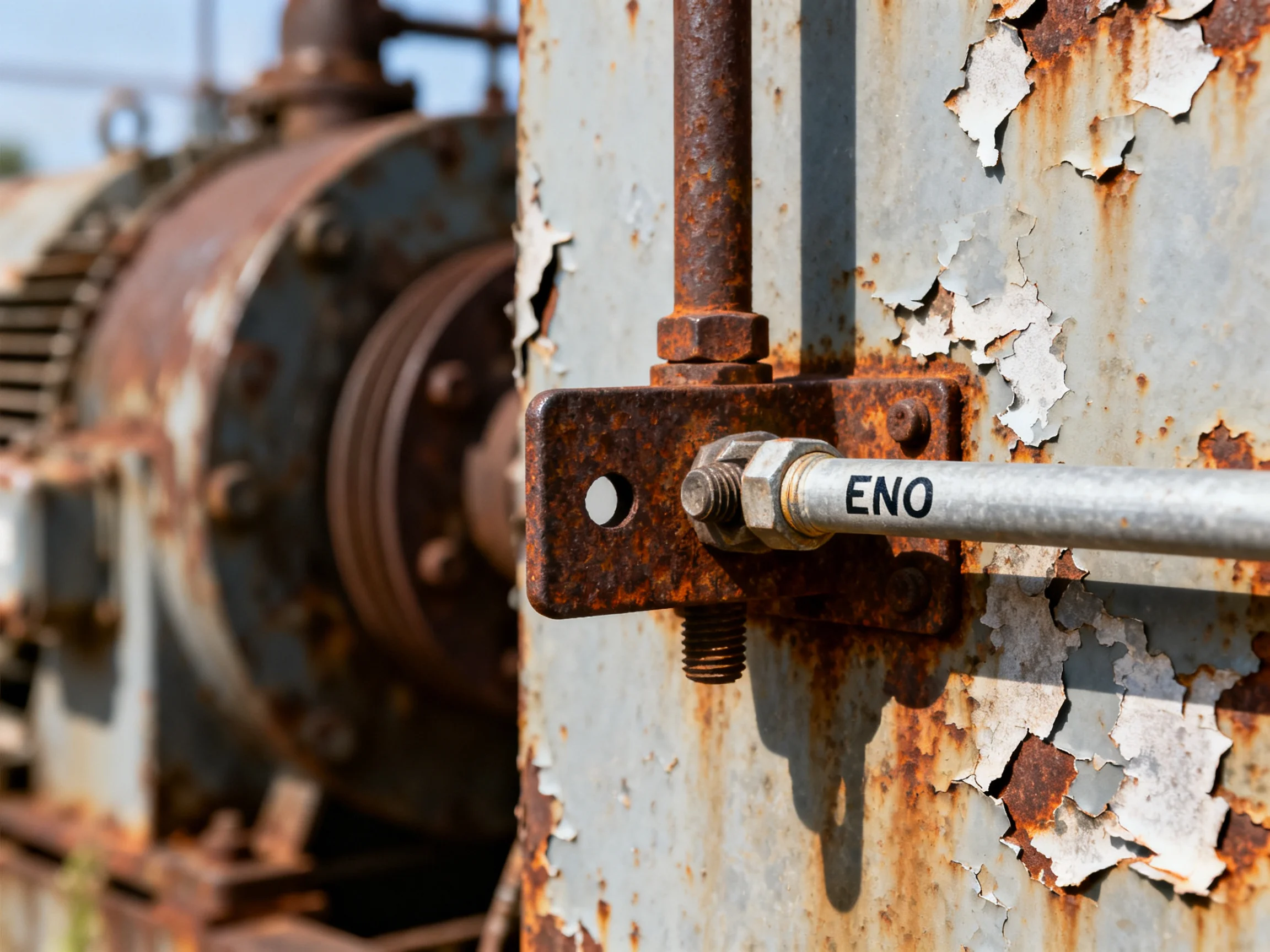 Rusty Industrial Machinery With Peeling Paint and Metal Fixtures