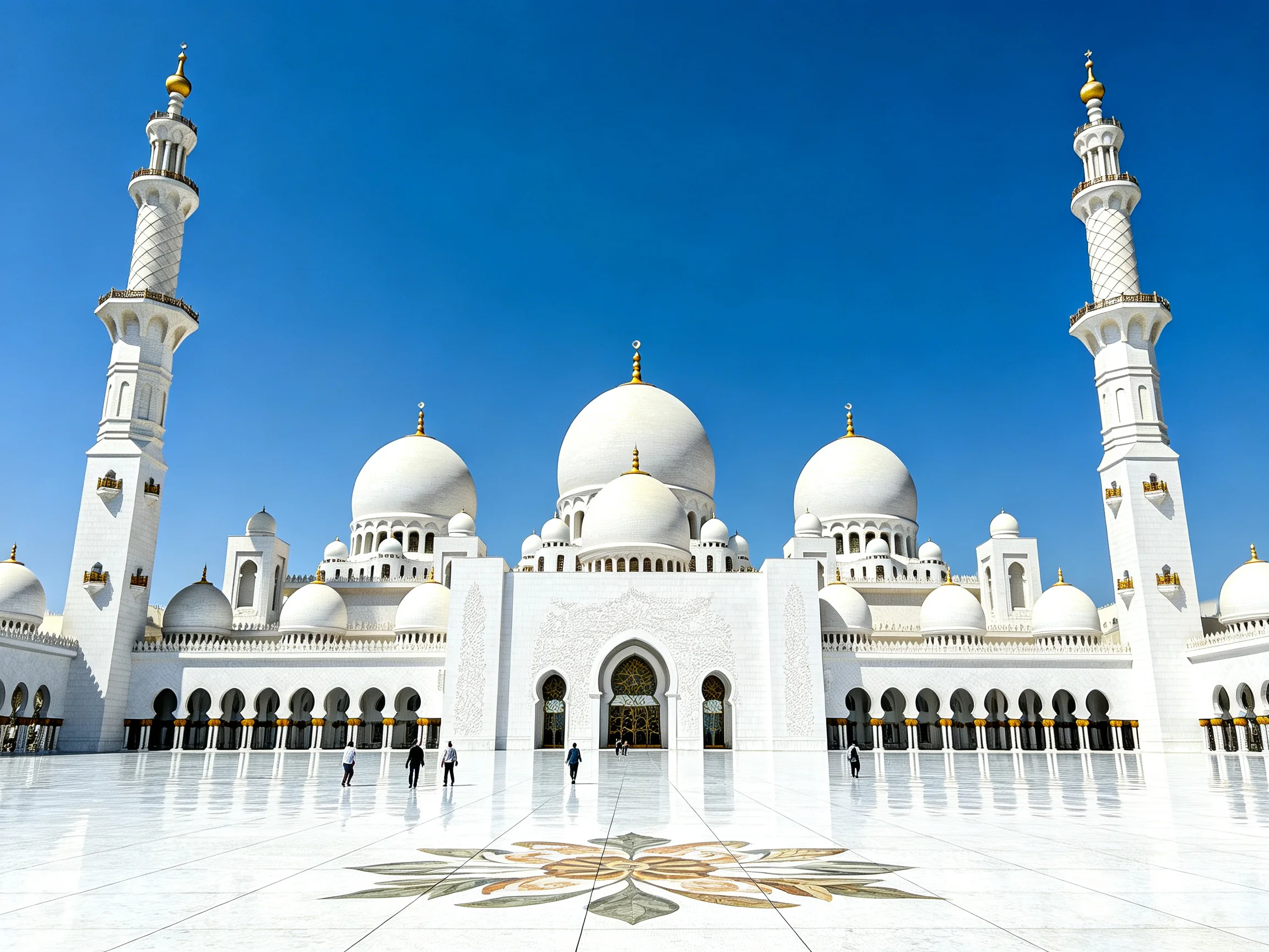 Sheikh Zayed Grand Mosque with White Domes and Minarets