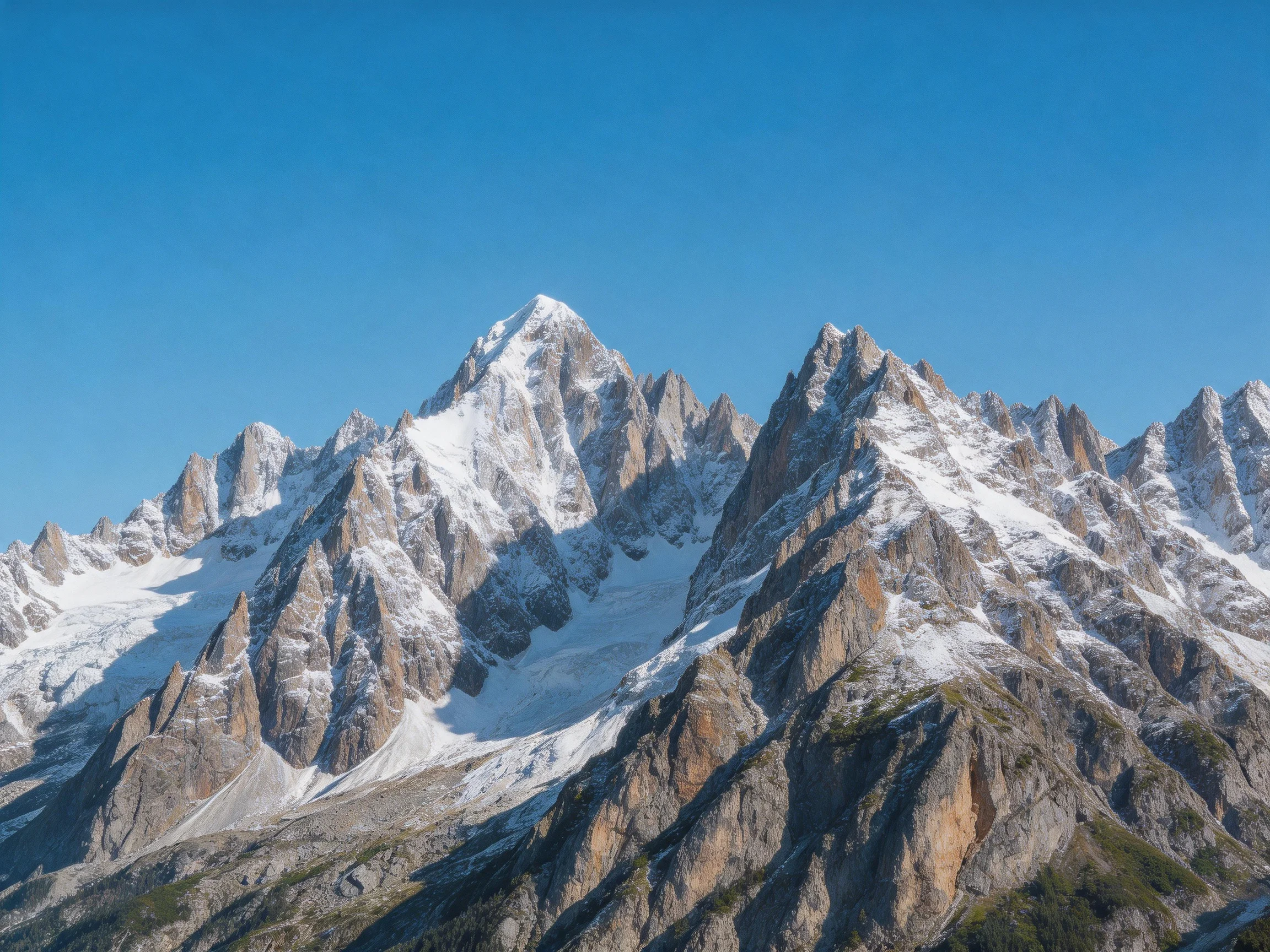 Snow-Capped Mountain Peaks Under a Vibrant Blue Sky