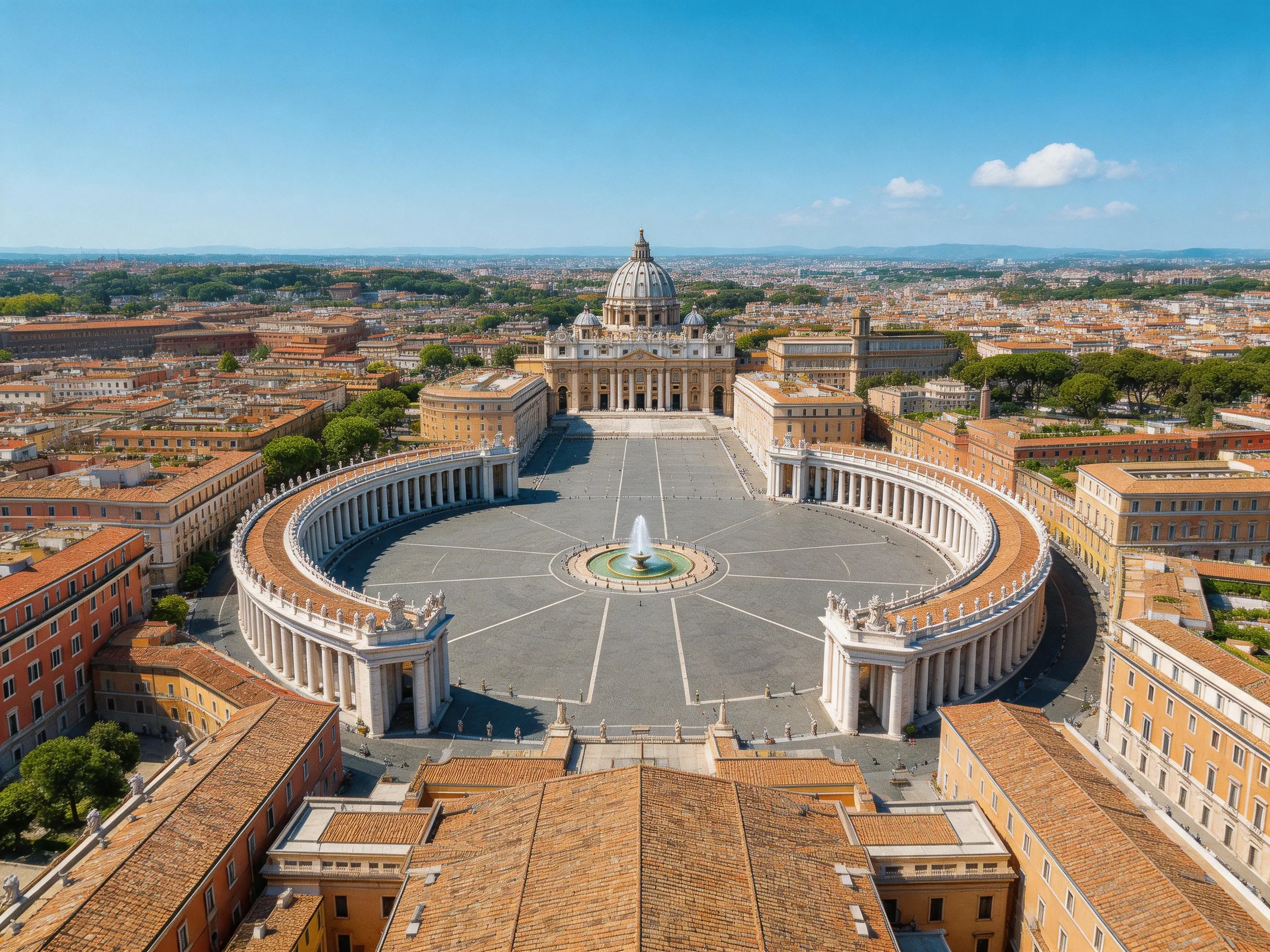 St. Peters Square with grand domed church and circular colonnades