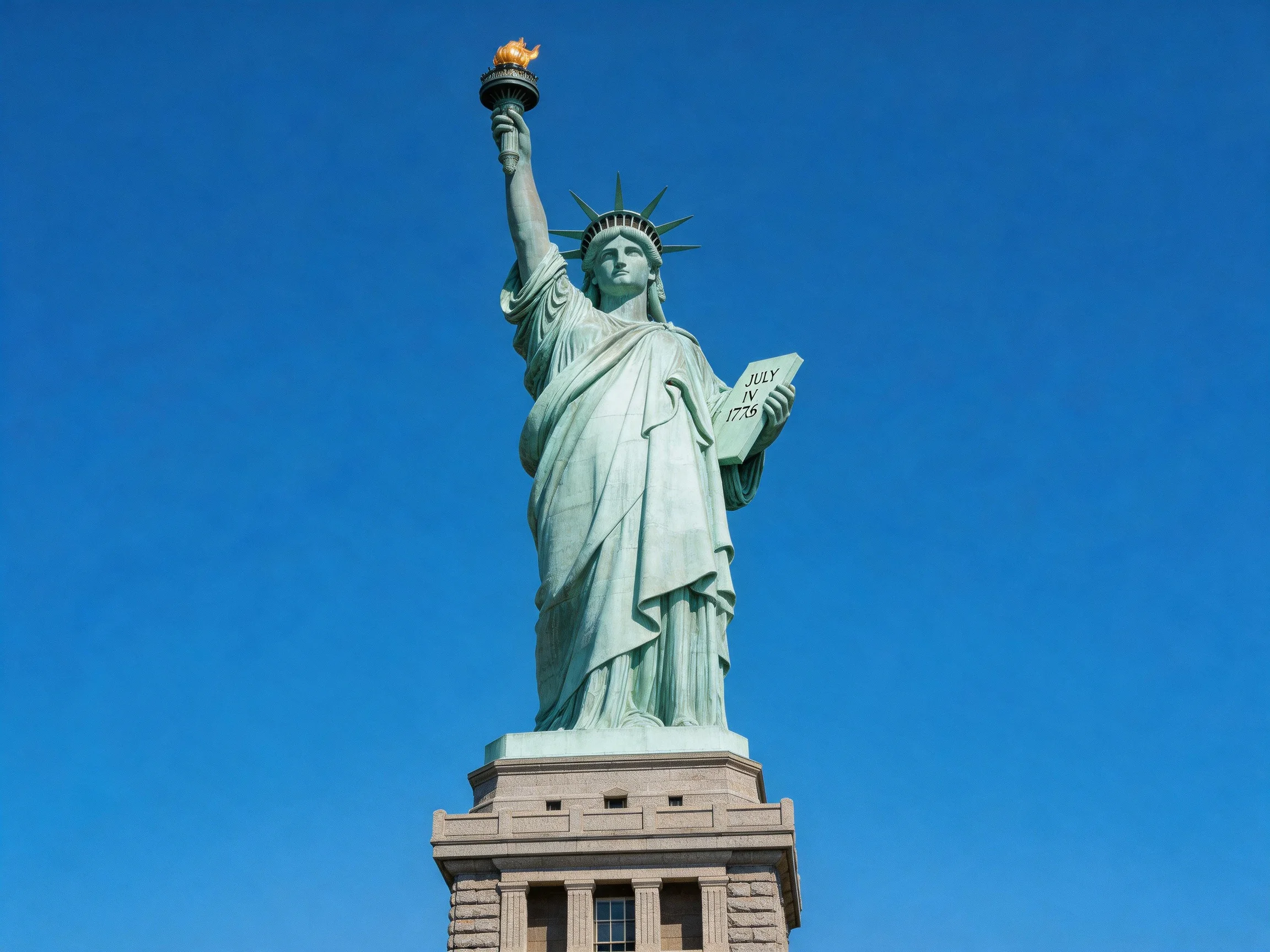 Statue of Liberty with Torch and Tablet Under Clear Blue Sky