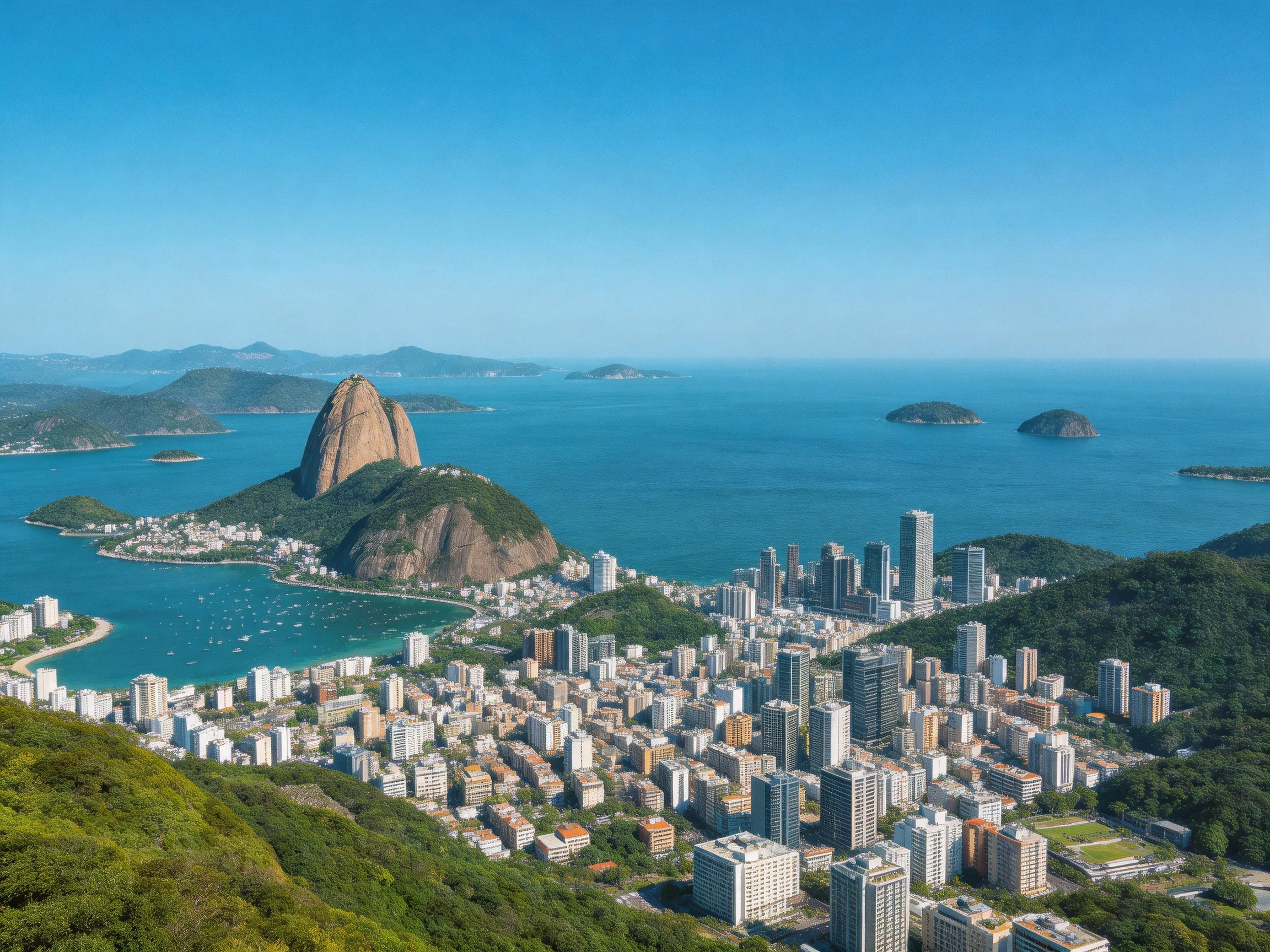Sugarloaf Mountain overlooks Rios coastal urban and natural landscape