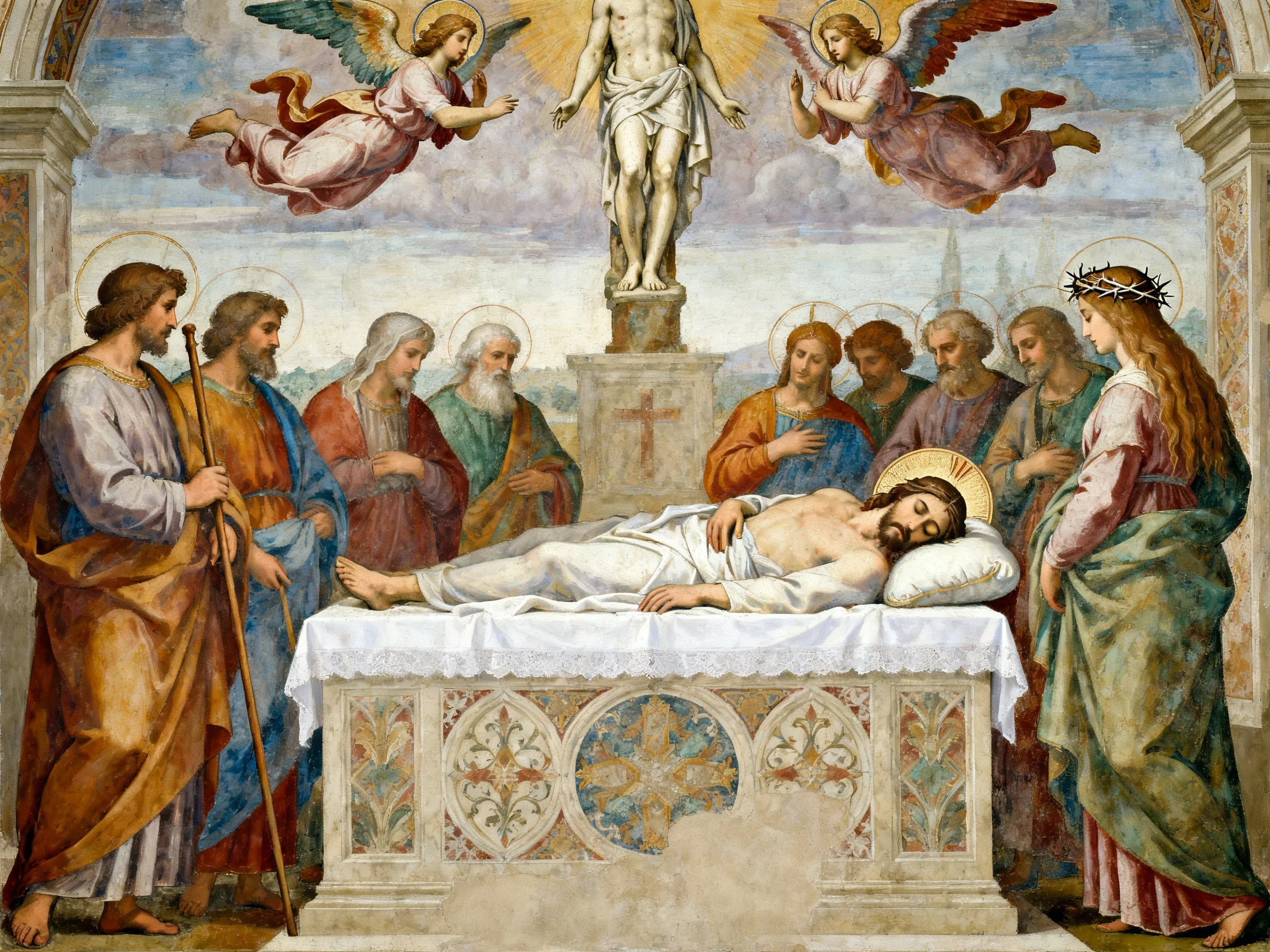 The Lamentation of Christ with Angels and Apostles