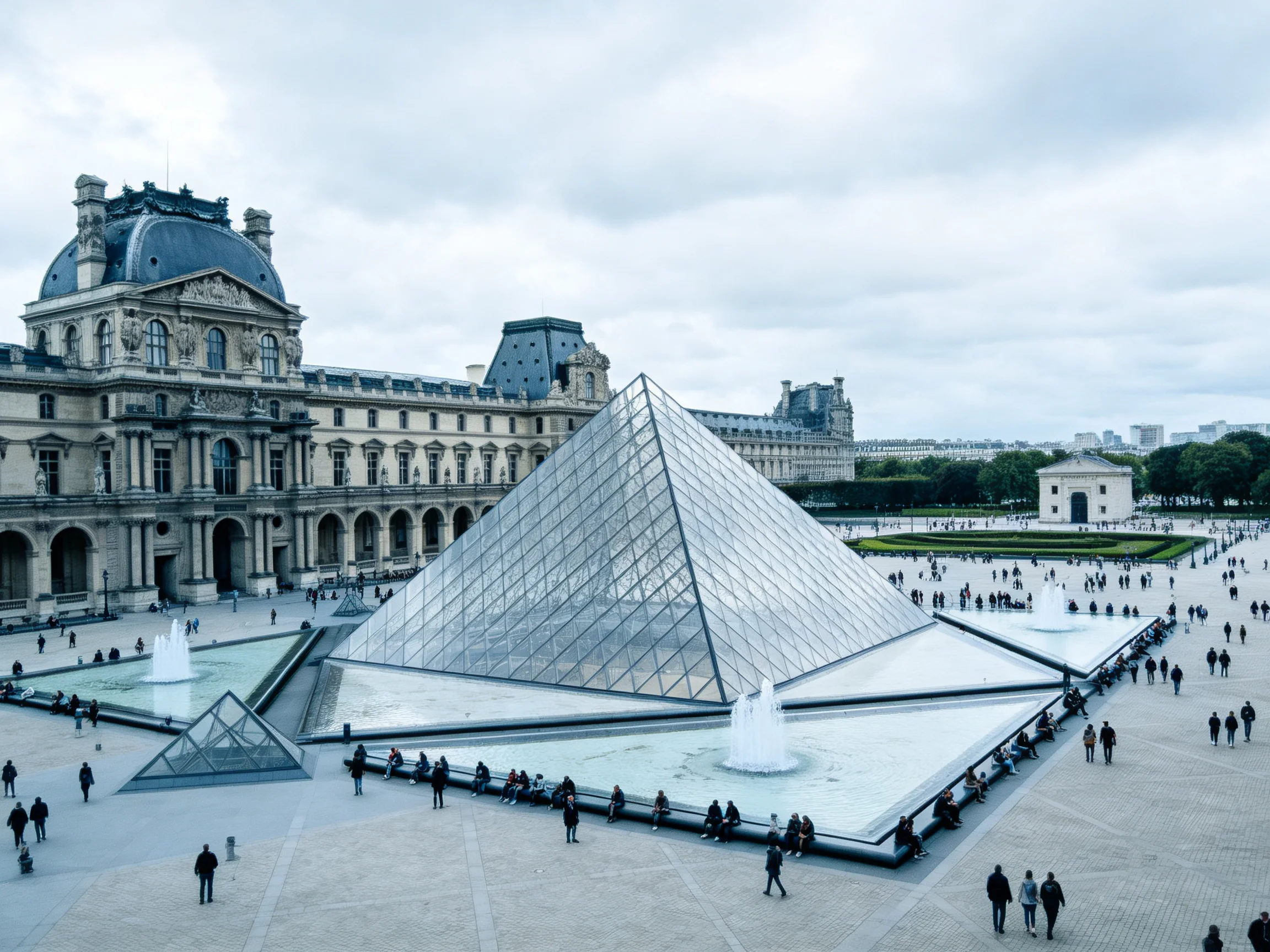 The Louvres Glass Pyramid Among Historic Buildings