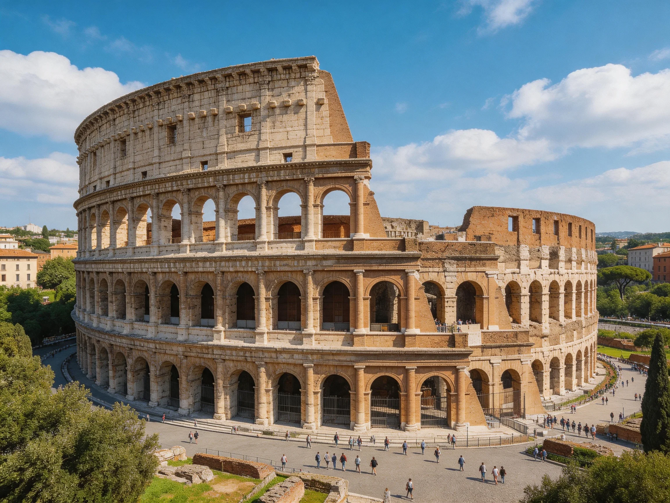 The ancient Colosseum with weathered stone arches