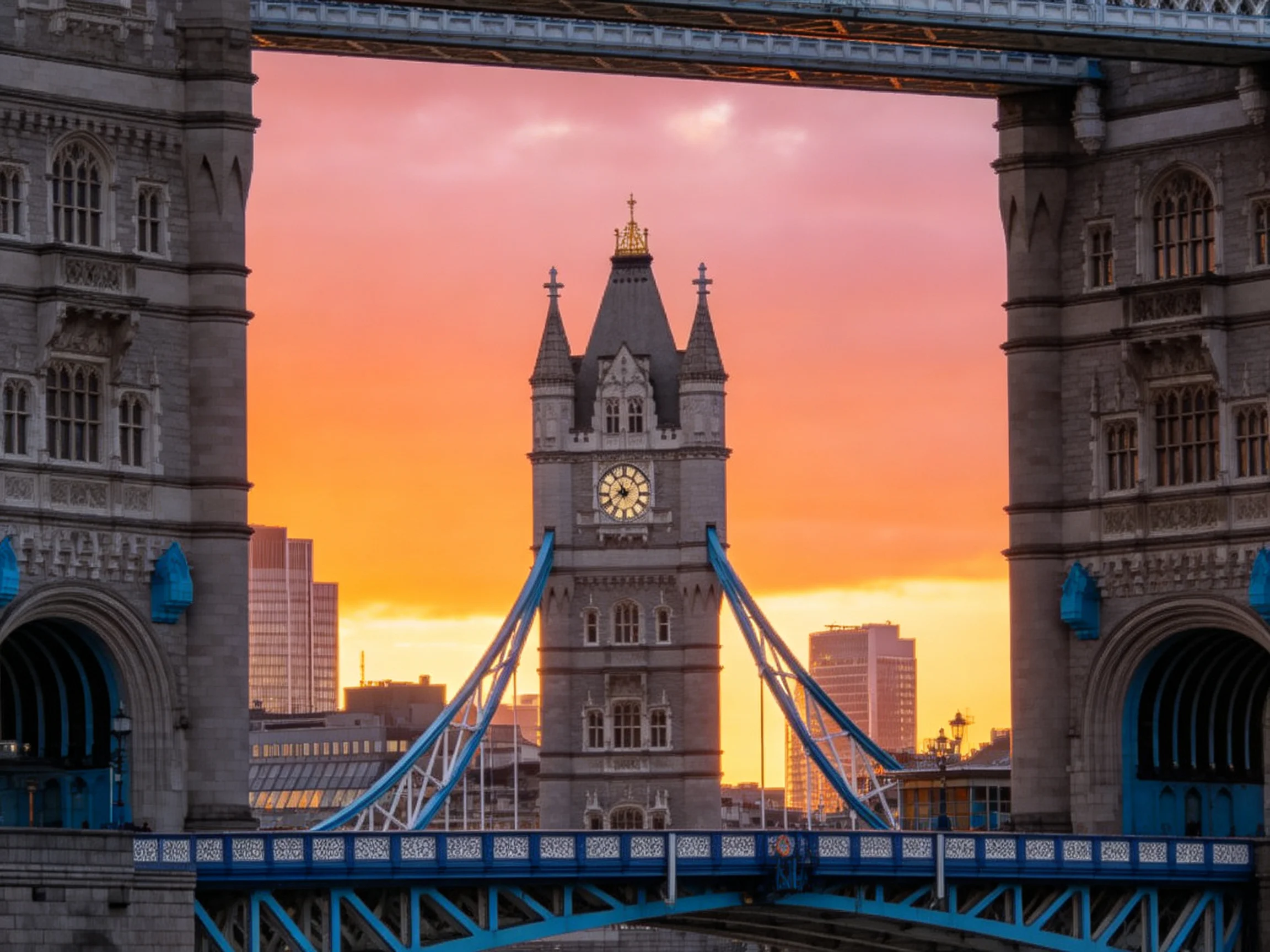 Tower Bridges Clock Tower Framed by Vibrant Sunset Sky