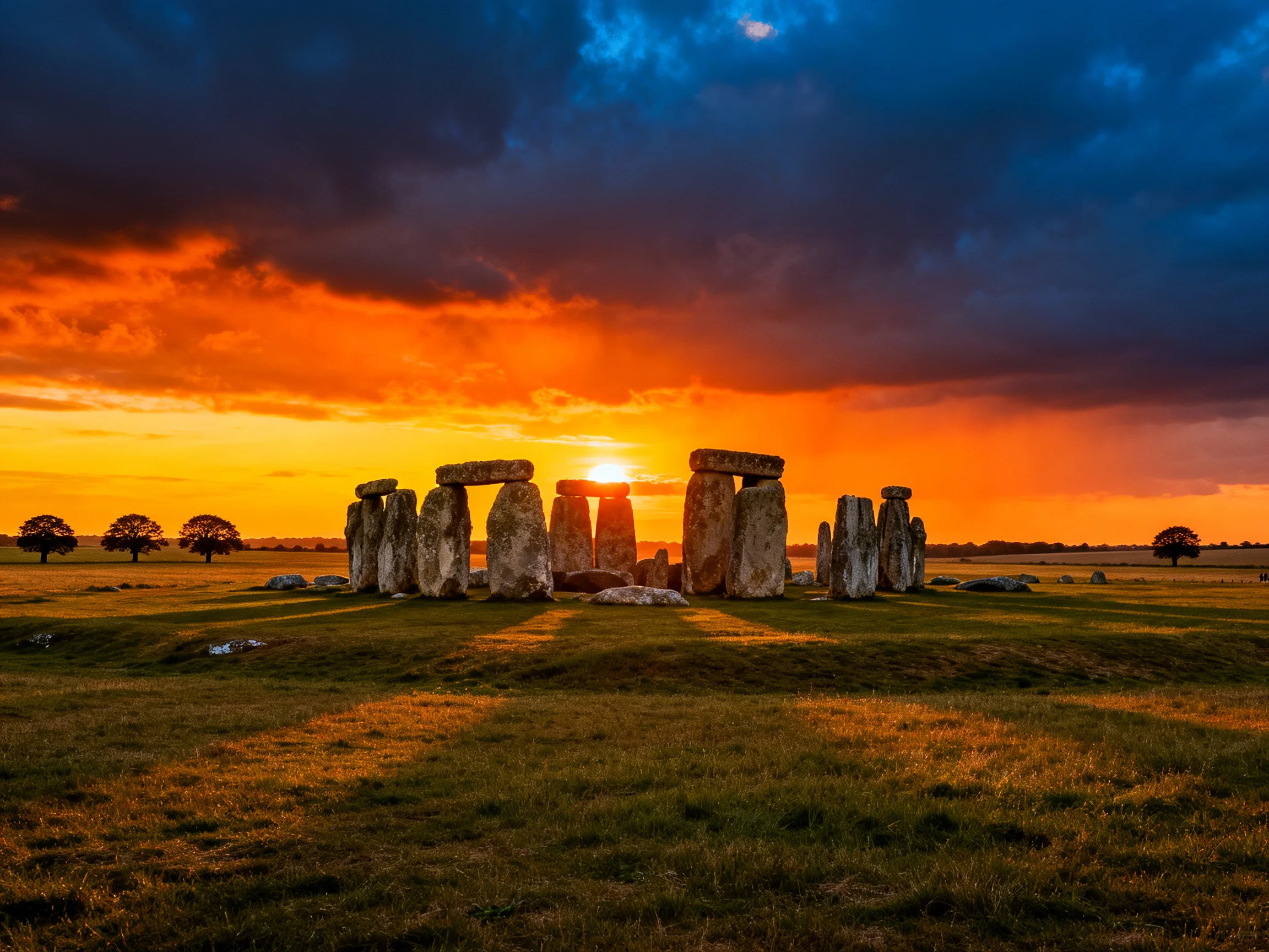 Vibrant Sunset Illuminates Ancient Stone Monument