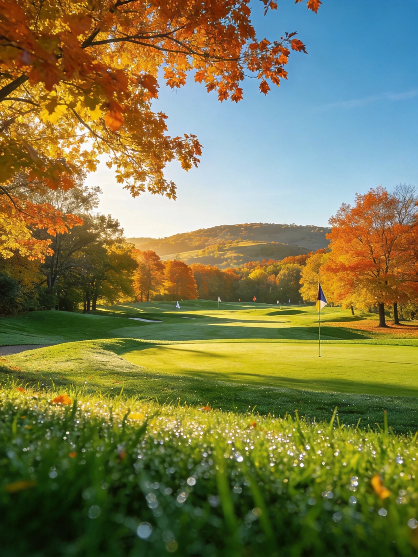 Autumn Golf Course With Vibrant Fall Foliage and Rolling Hills