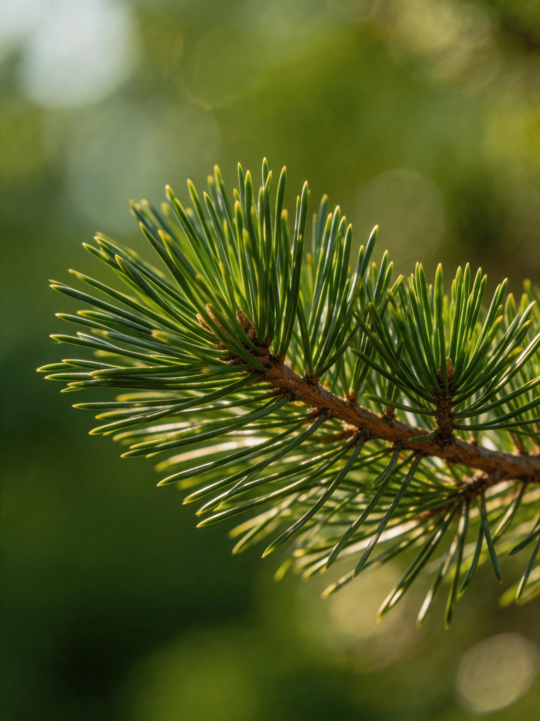 Close - up of Vibrant Green Pine Needles on a Brown Branch