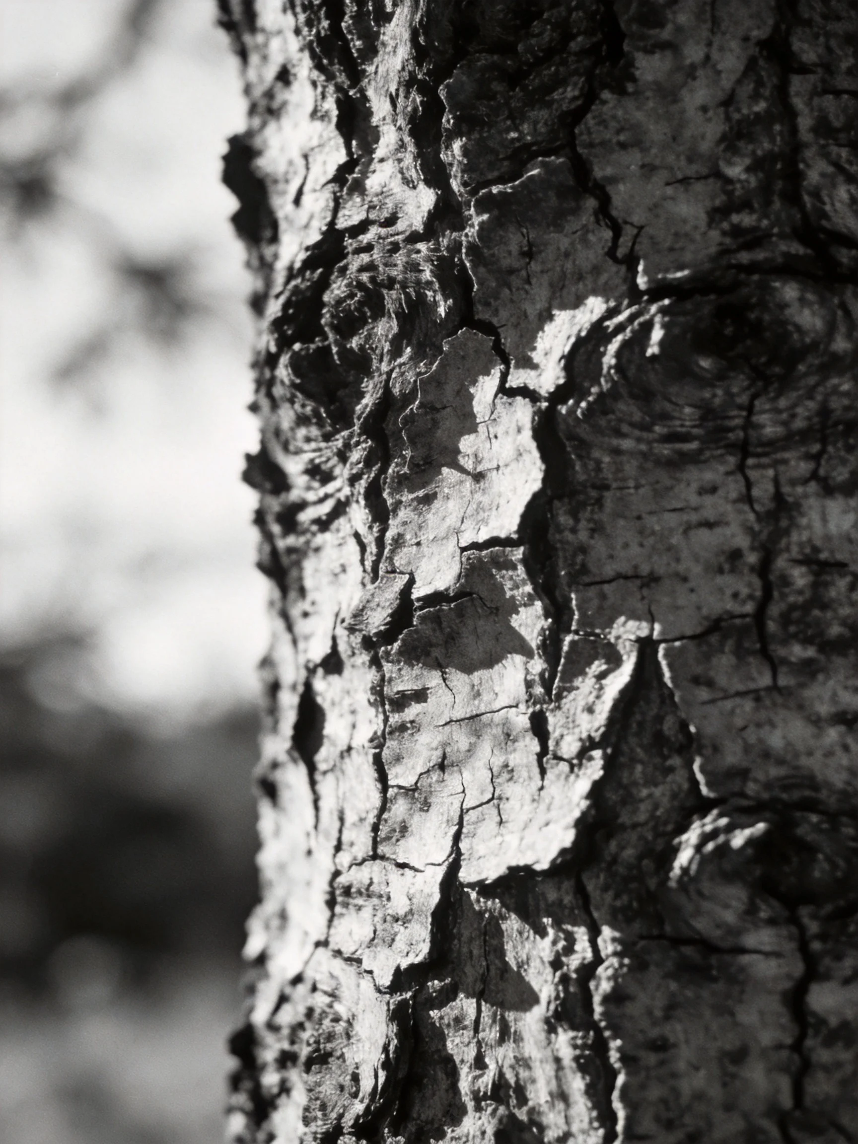 Close - up of aged, deeply cracked tree bark