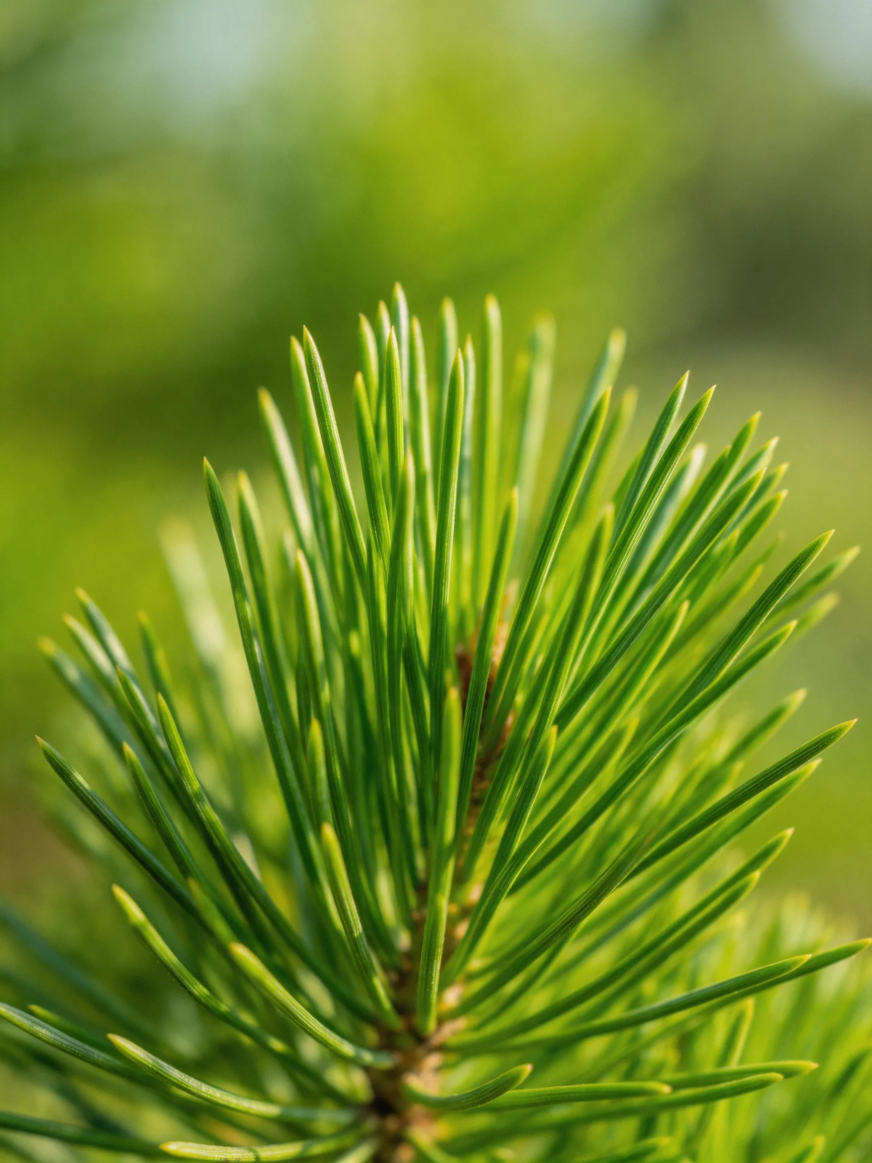 Close-up of lush green pine needles with soft blurred background