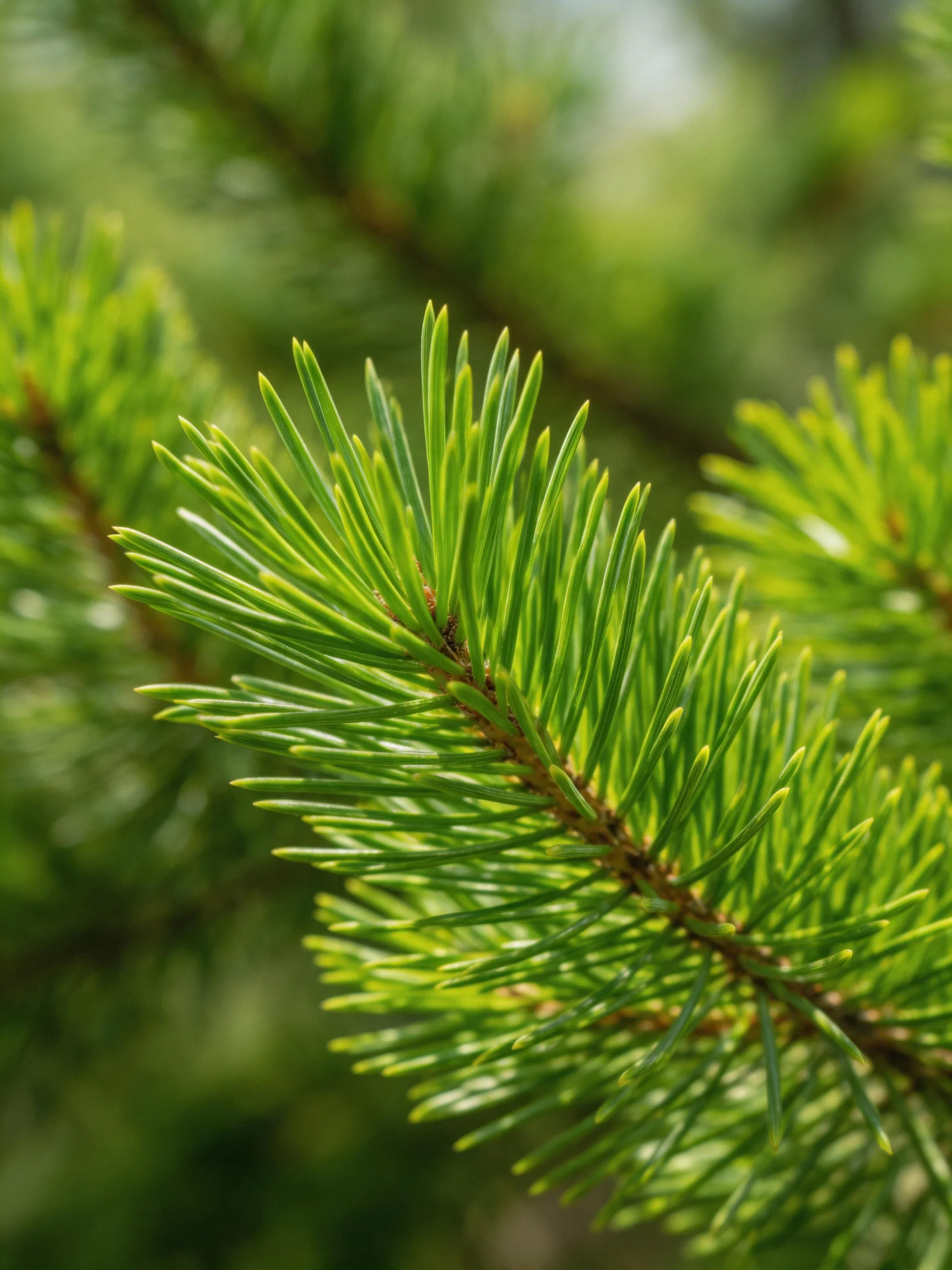 Close-up view of vibrant green pine needle clusters